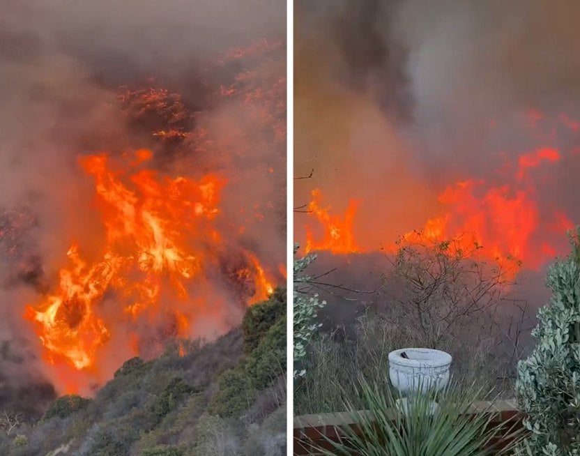 Alarming images from Pratt’s TikTok showed the fire encroaching onto their property