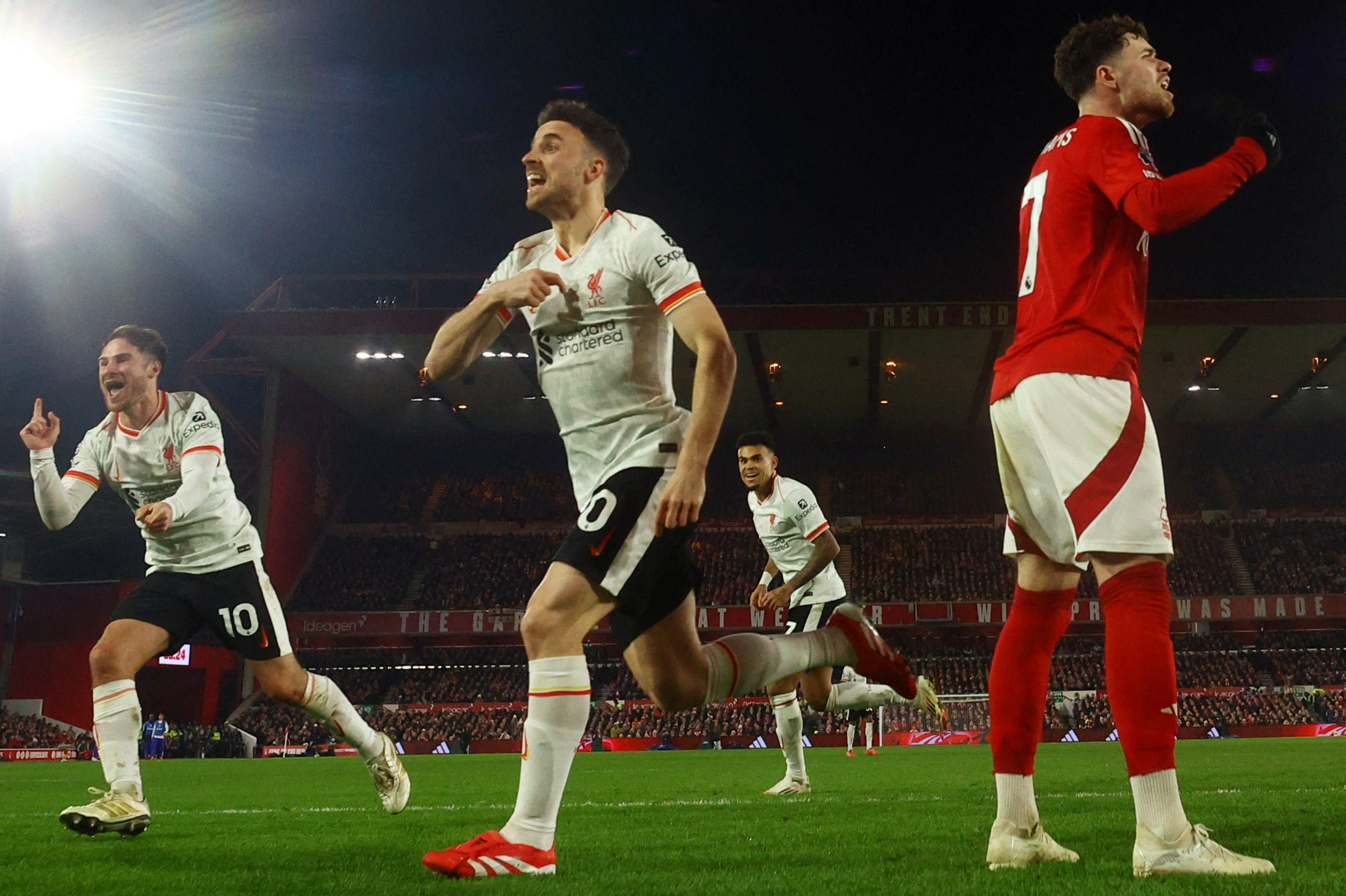 Diogo Jota celebrates after scoring Liverpool’s equaliser