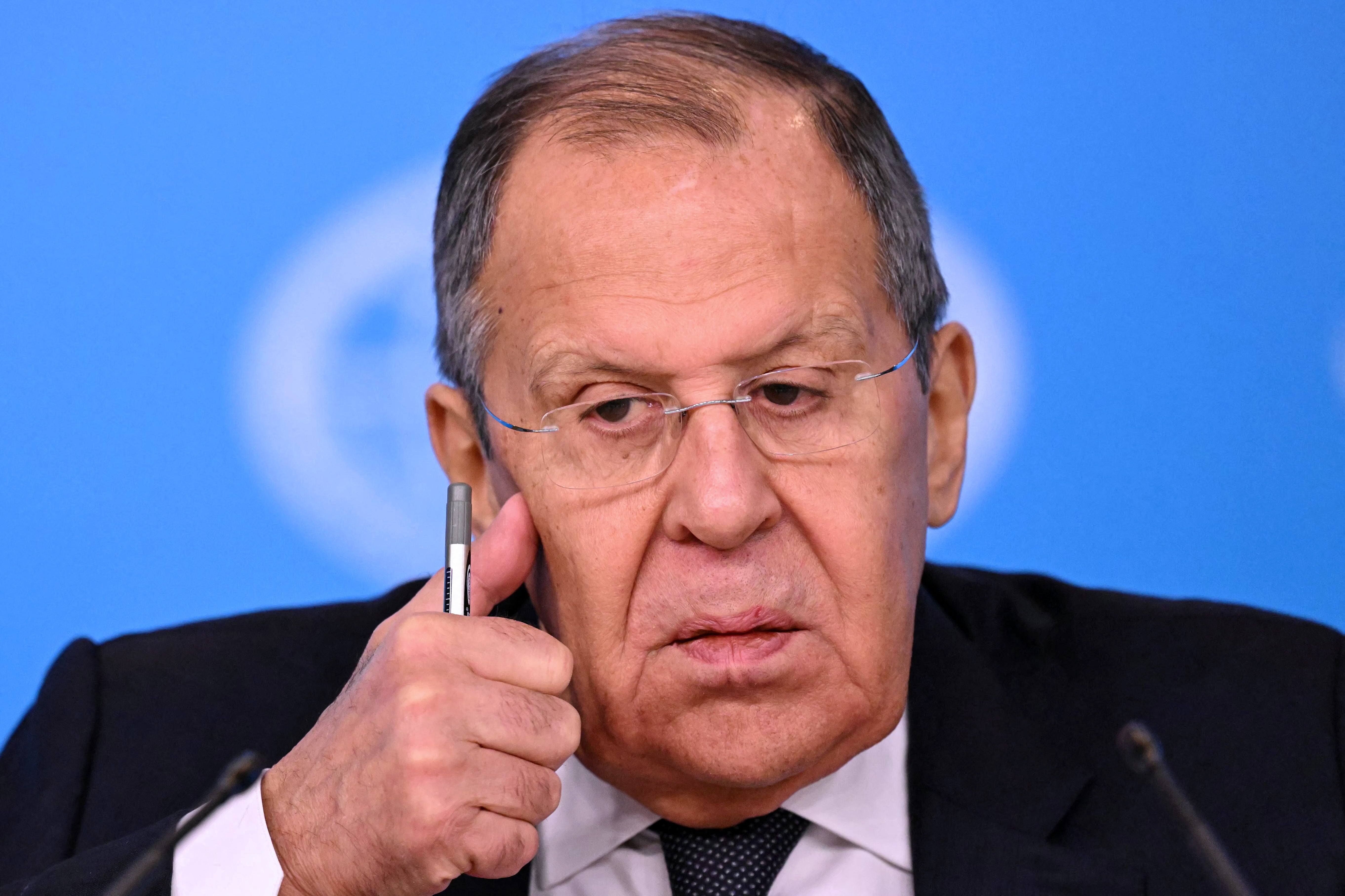 Sergei Lavrov delivers his annual end-of-year press conference at the Russian foreign ministry headquarters in Moscow