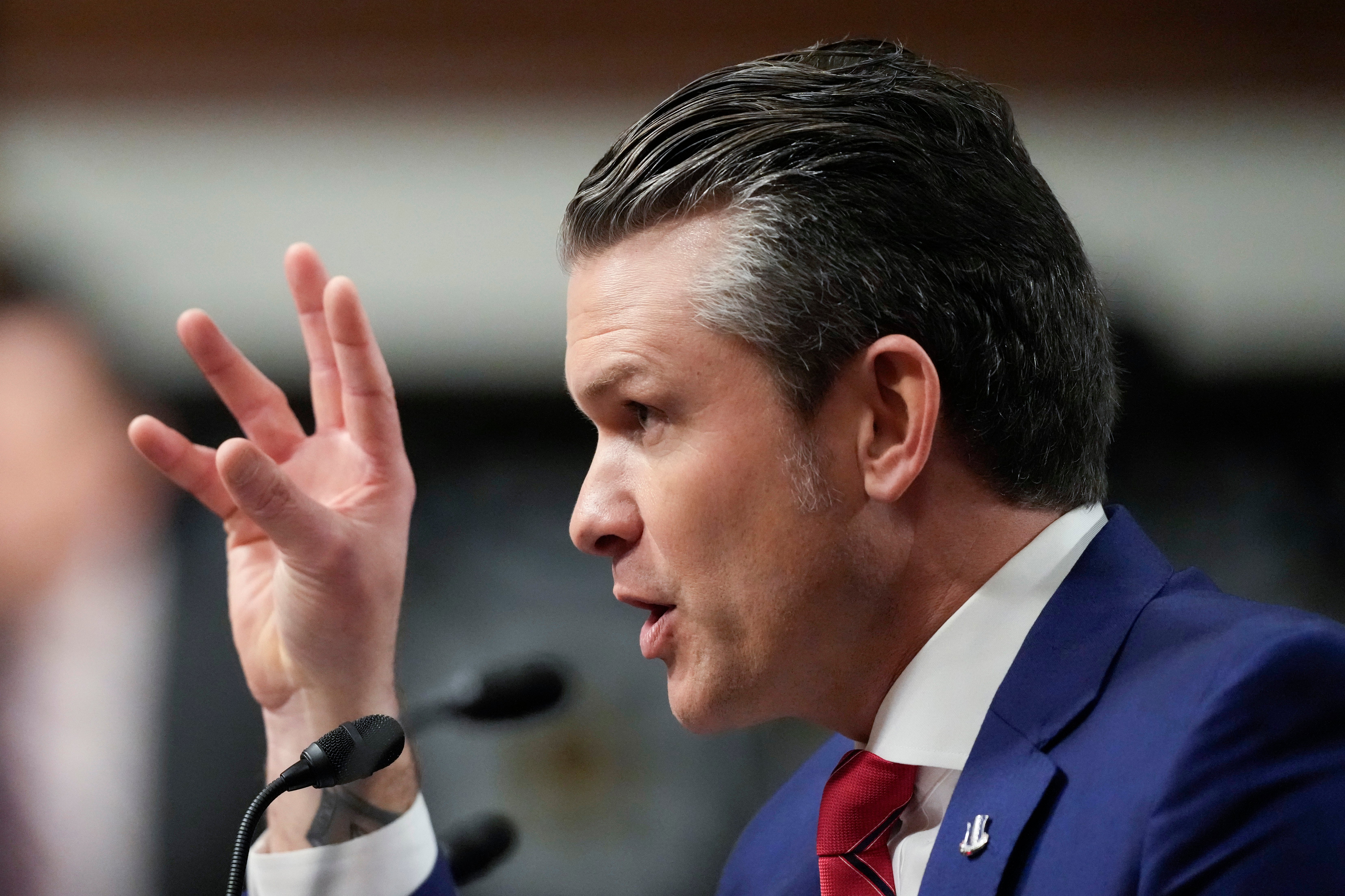 Pete Hegseth, President-elect Donald Trump's choice to be Defense secretary, speaks before the Senate Armed Services Committee for his confirmation hearing, at the Capitol in Washington, Tuesday, Jan. 14, 2025.