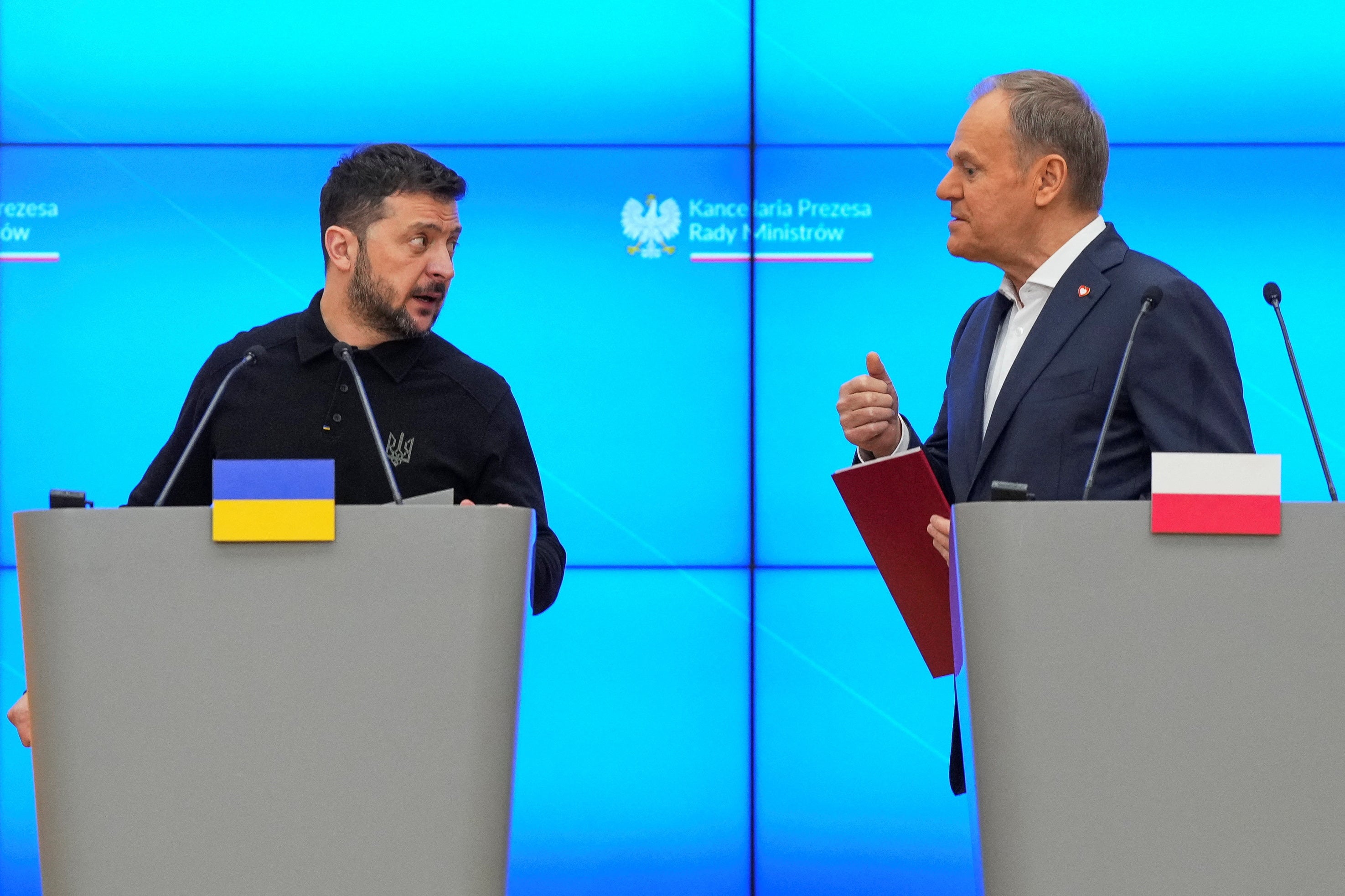 Donald Tusk spoke at a news conference in Warsaw alongside Ukrainian president Volodymyr Zelensky