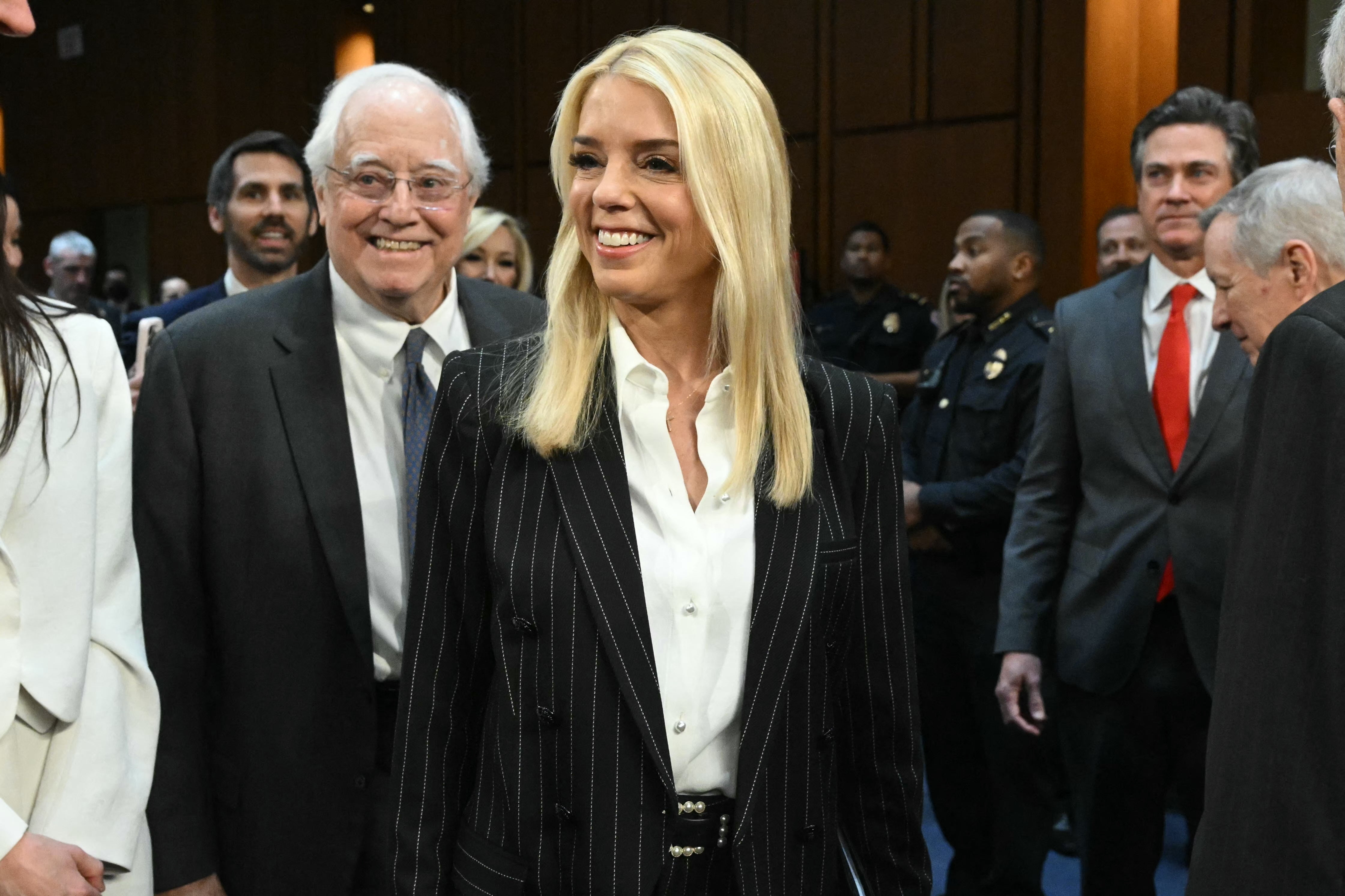 Former Florida Attorney General Pam Bondi arrives for a Senate Judiciary Committee hearing on her nomination to be US attorney general