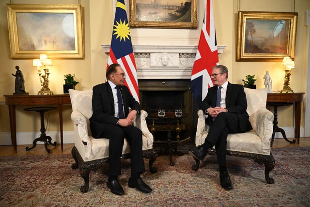 Prime Minister Sir Keir Starmer with Malaysian Prime Minister Anwar Ibrahim in No 10 (Leon Neal/PA)