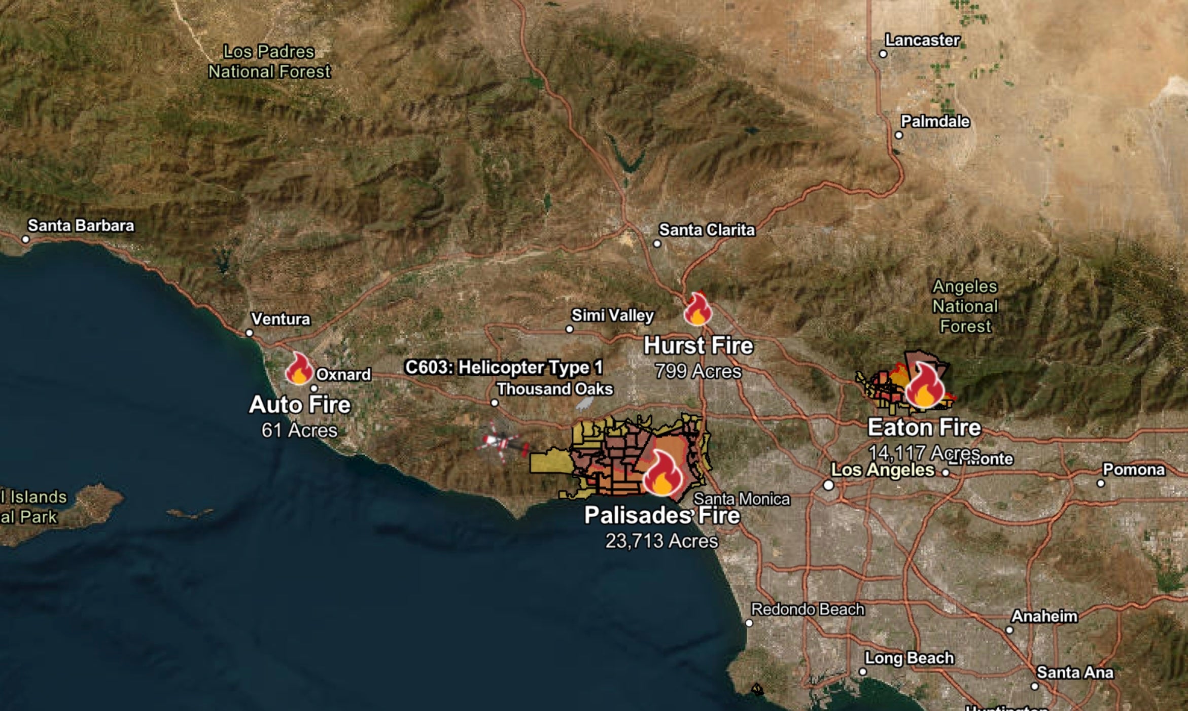 As of Wednesday morning, more than 40,000 acres have been burned across Southern California due to multiple devastating fires