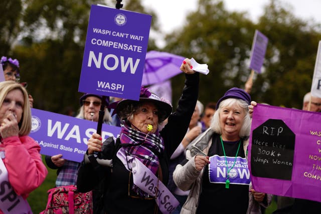 Waspi campaigners stage a protest in October 2024 as Rachel Reeves delivered the Labour Government’s budget (Jordan Petitt/PA)