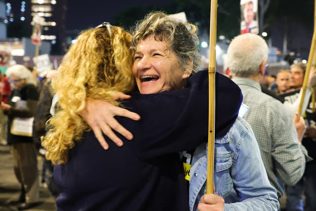 <p>Israelis in Tel Aviv celebrate news that a ceasefire had been agreed</p>