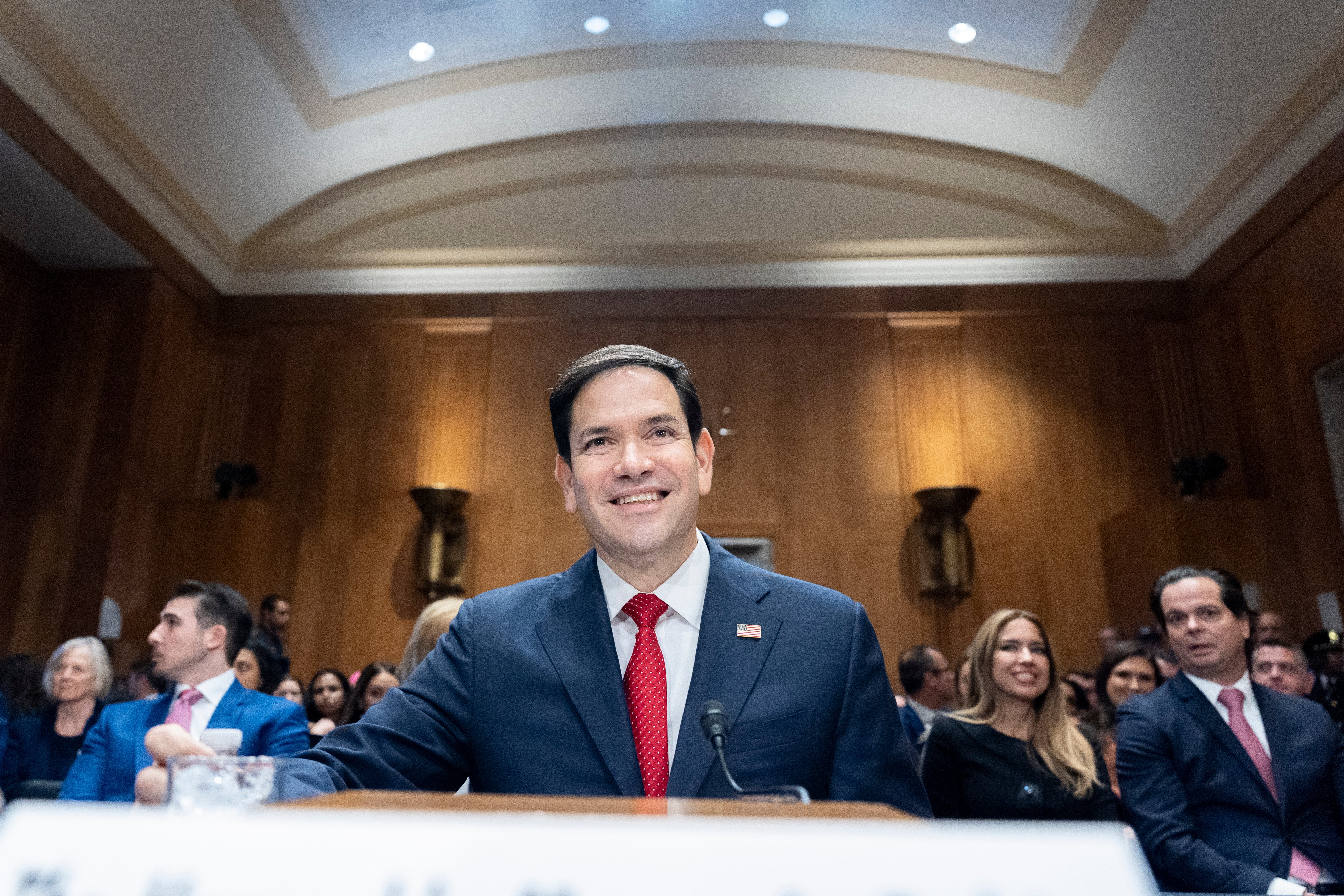 <p>Sen Marco Rubio, R-Fla, President-elect Donald Trump's choice to be Secretary of State, appears before the Senate Foreign Relations Committee for his confirmation hearing, at the Capitol in Washington, 15 Jan 2025</p>