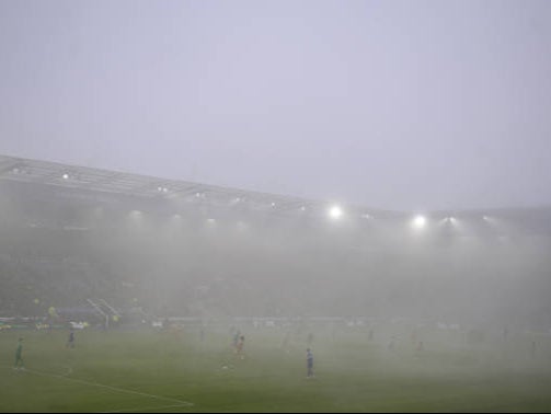 Fog covers the pitch during a football match between Leicester City and Queens Park Rangers at The King Power Stadium at the weekend