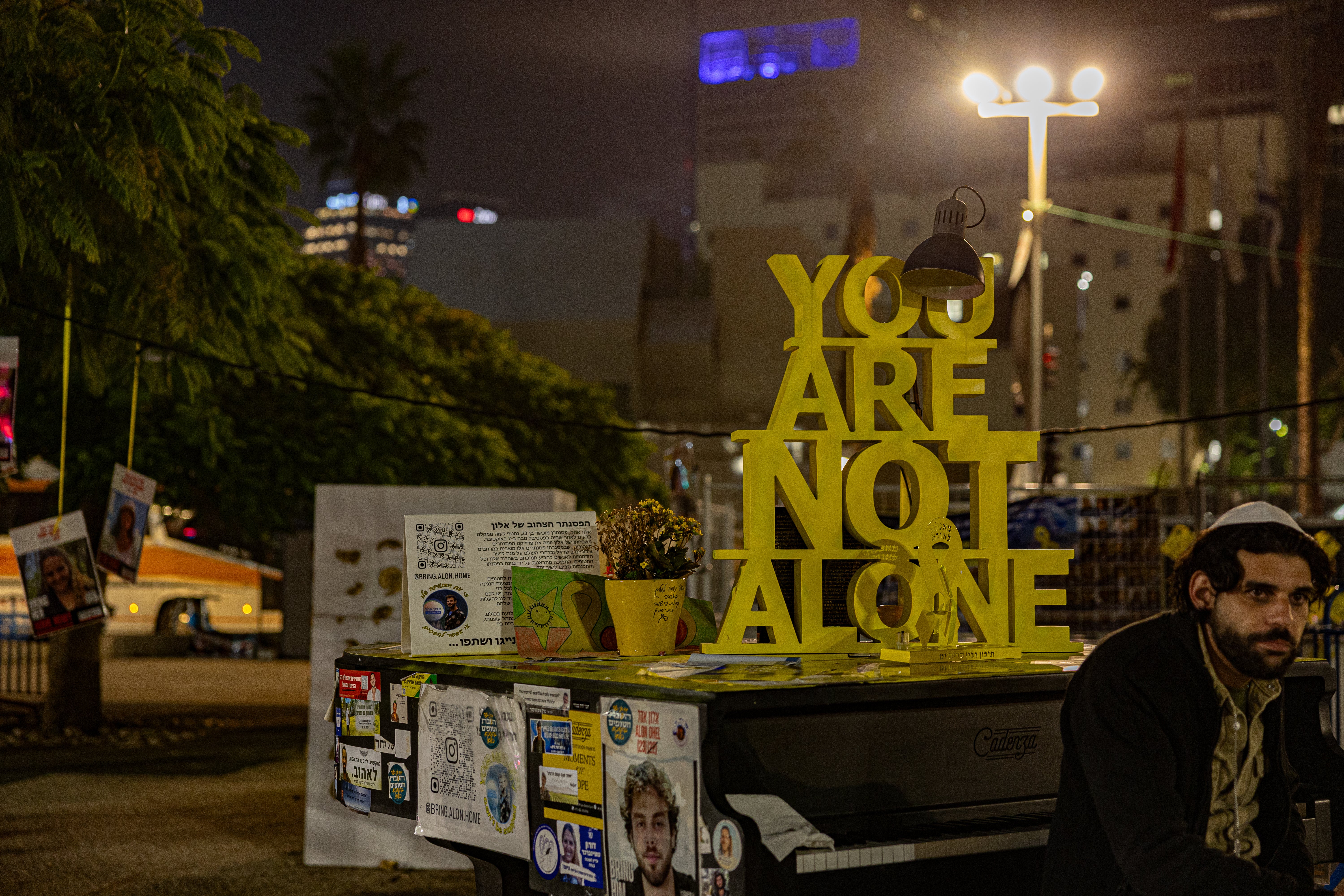 ‘Hostages Square in Tel Aviv’ lays empty late at night after the ceasefire deal announcement