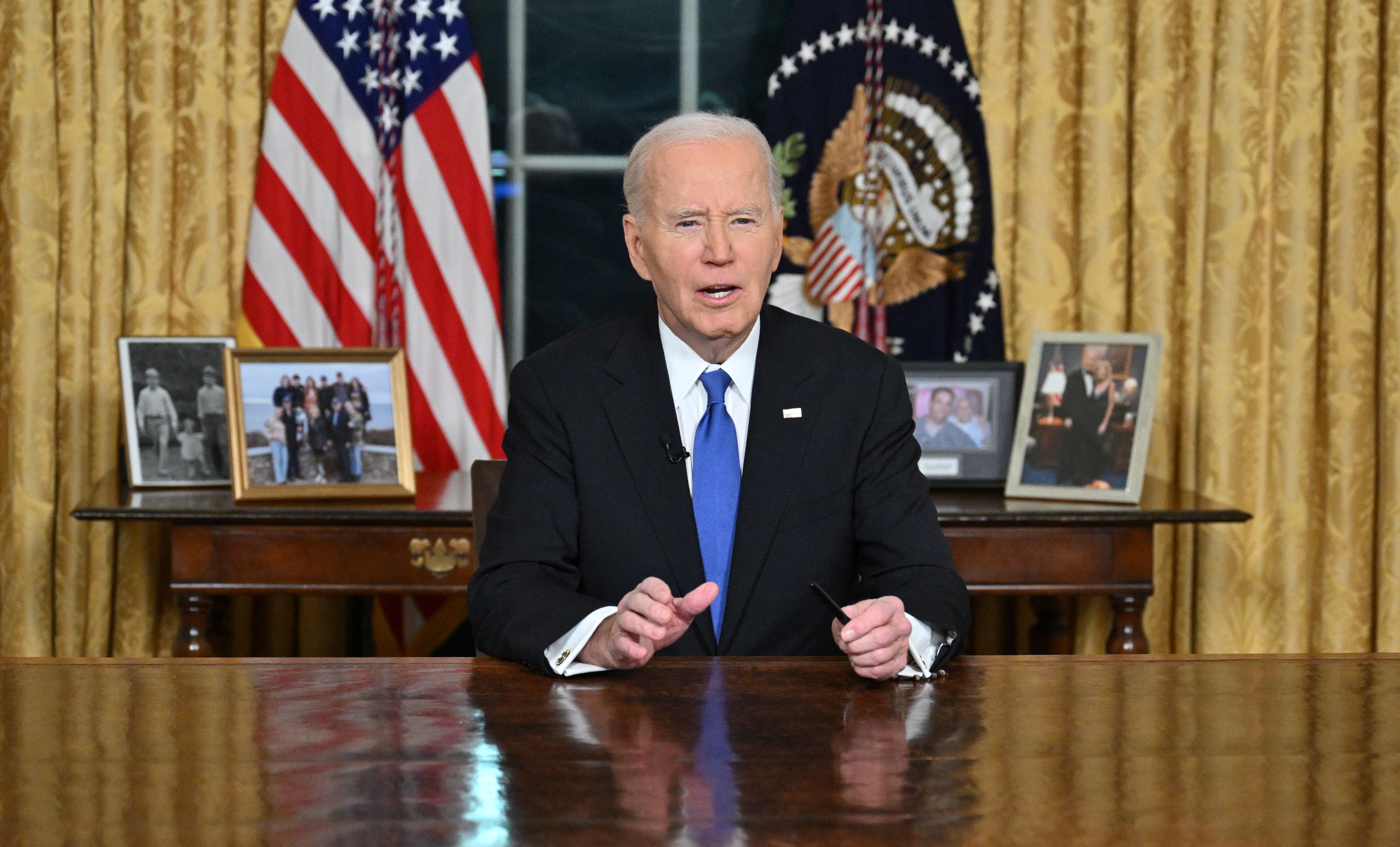 <p>President Joe Biden pictured as he gives his final address to the nation on Wednesday night</p>