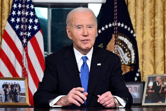 <p>President Joe Biden speaks from the Oval Office of the White House as he gives his farewell address </p>