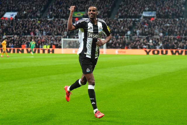 Newcastle striker Alexander Isak scored for the eighth successive Premier League game in Wednesday night’s 3-0 win over Wolves (Owen Humphreys/PA)