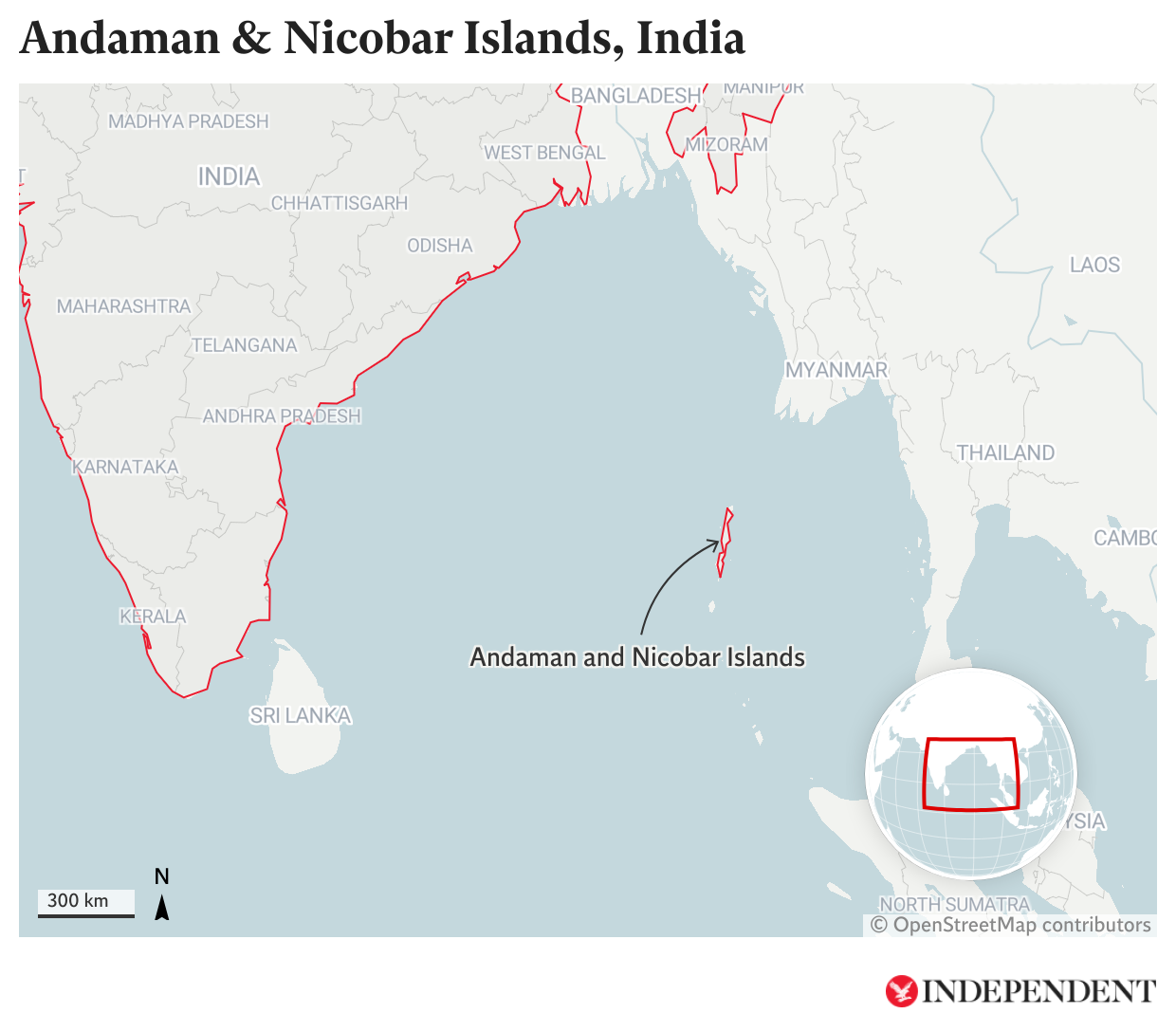 Map showing the location of India’s Andaman & Nicobar Islands in the Bay of Bengal