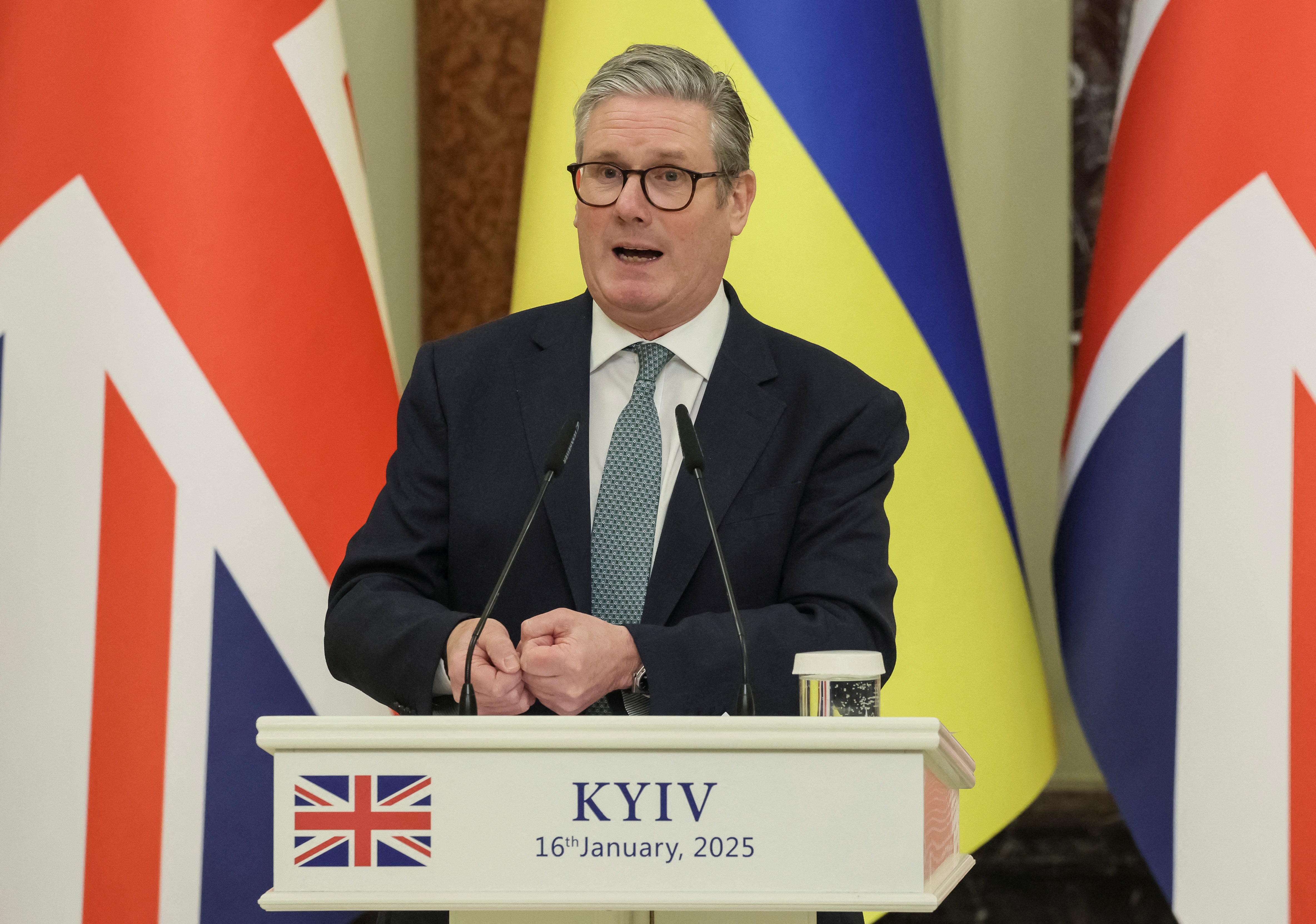 Keir Starmer speaks at a joint press conference with Mr Zelensky