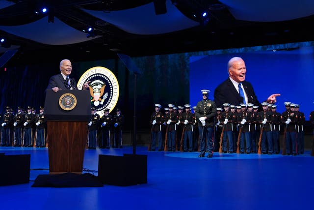 <p>President Joe Biden speaks during a Department of Defense Commander-in-Chief farewell ceremony at Joint Base Myer-Henderson Hall </p>