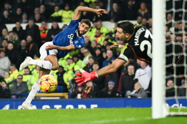 <p>Dominic Calvert-Lewin misses the target during Everton's defeat by Aston Villa</p>