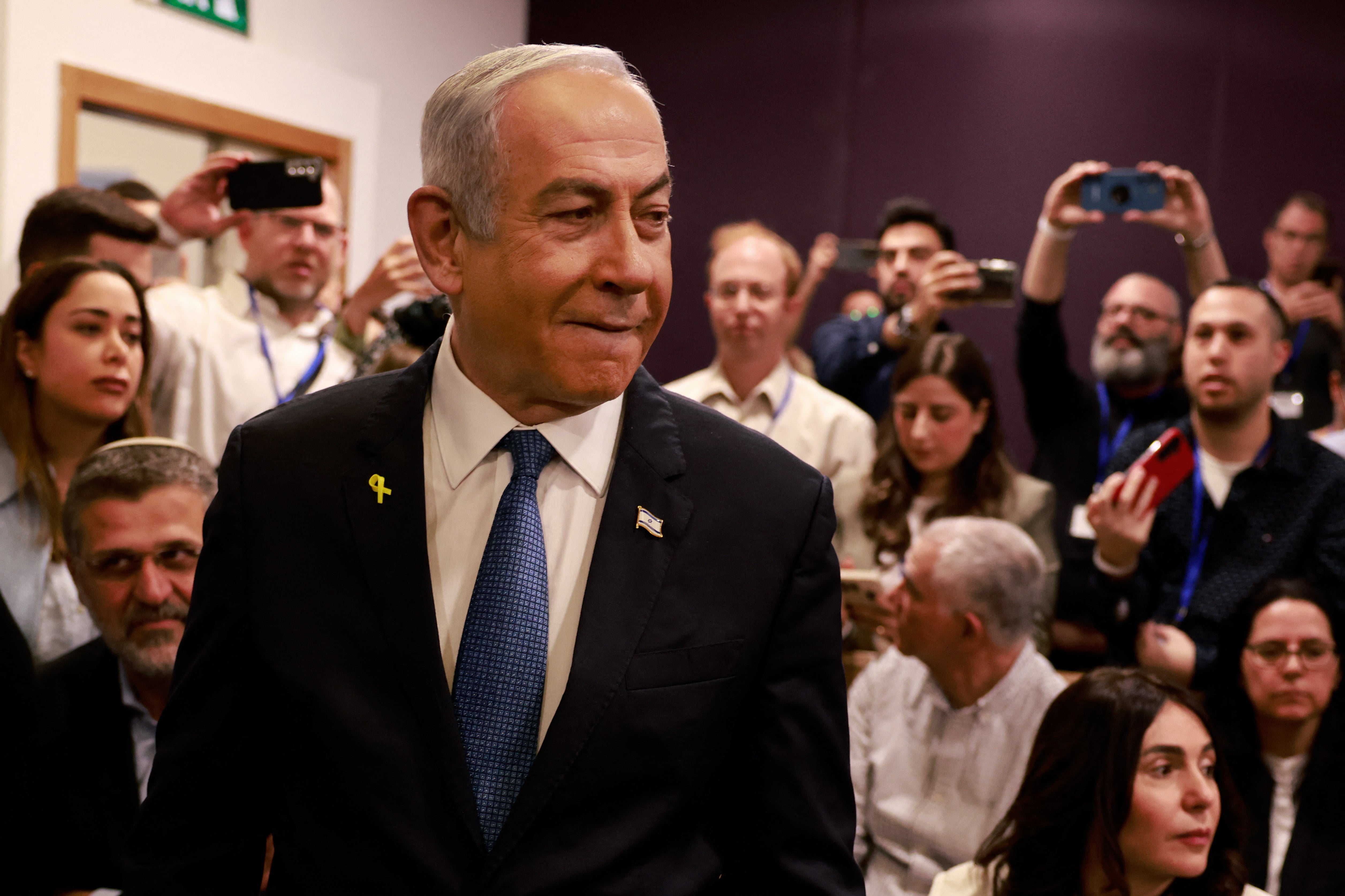 <p>File: Israeli Prime Minister Benjamin Netanyahu arrives at the district court in Tel Aviv</p>