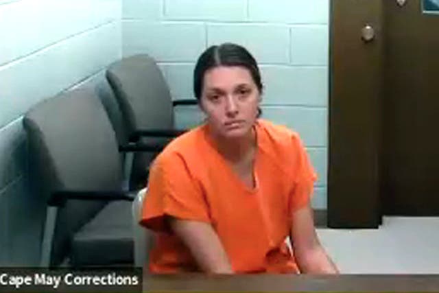 <p>Teacher Laura Caron, 34,  faced a judge on Thursday through a virtual court hearing in New Jersey</p>