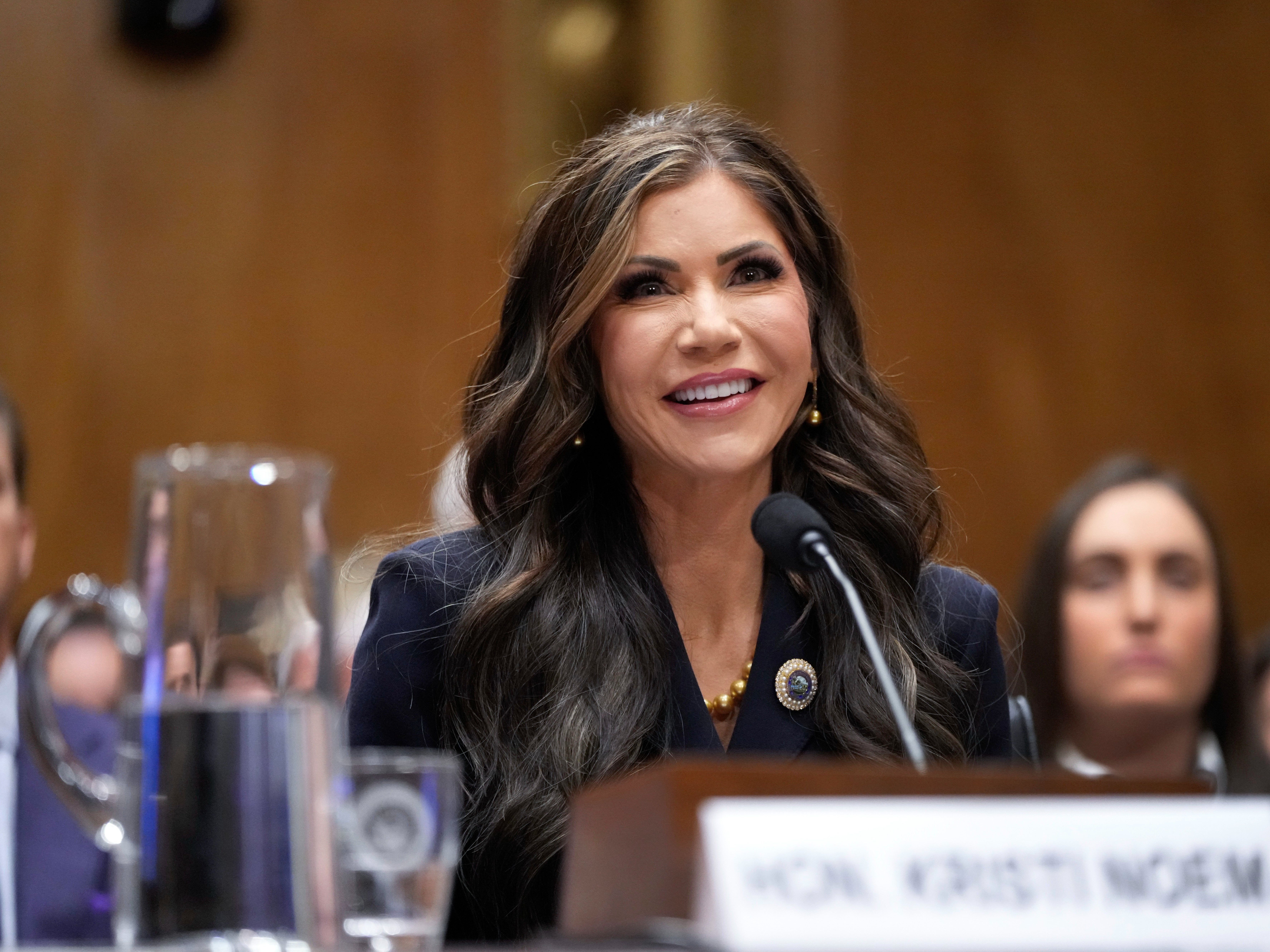 South Dakota Governor Kristi Noem appears before the Senate Homeland Security and Governmental Affairs Committee for her confirmation hearing on Friday January 17 2025