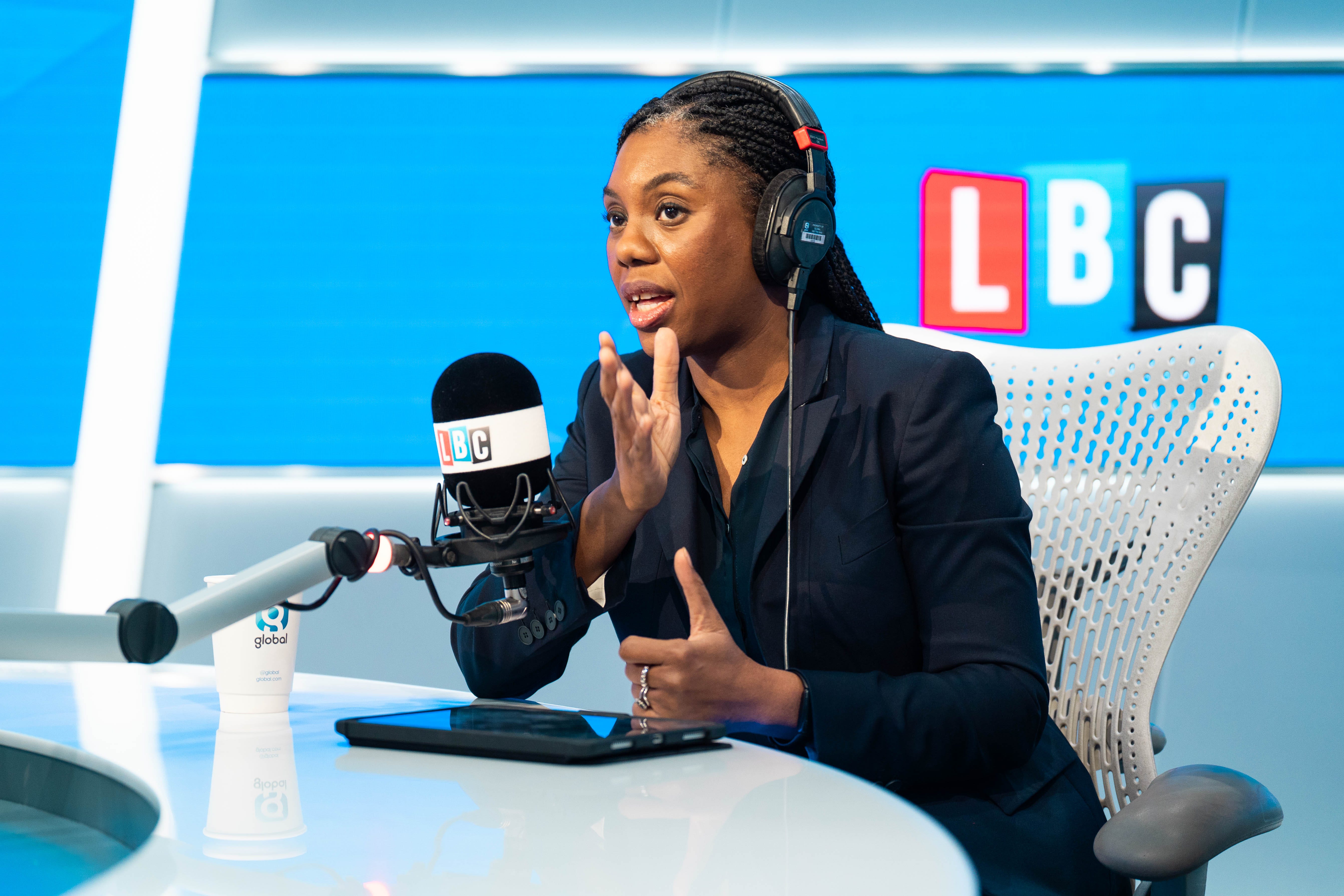 Conservative Party leader Kemi Badenoch during an appearance on LBC Radio for a phone-in