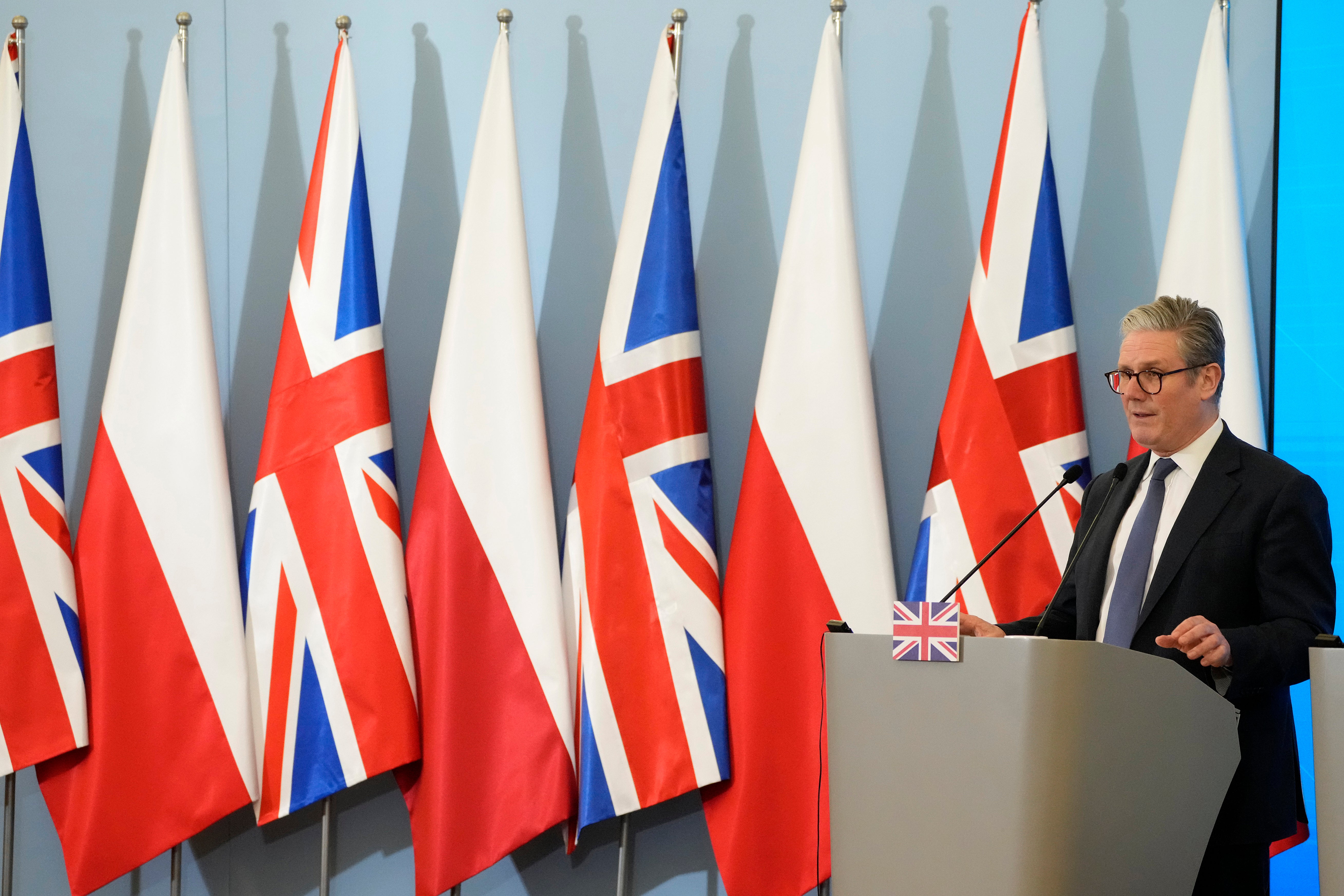 Prime minister Sir Keir Starmer speaks during a press conference with Polish prime minister Donald Tusk in Warsaw