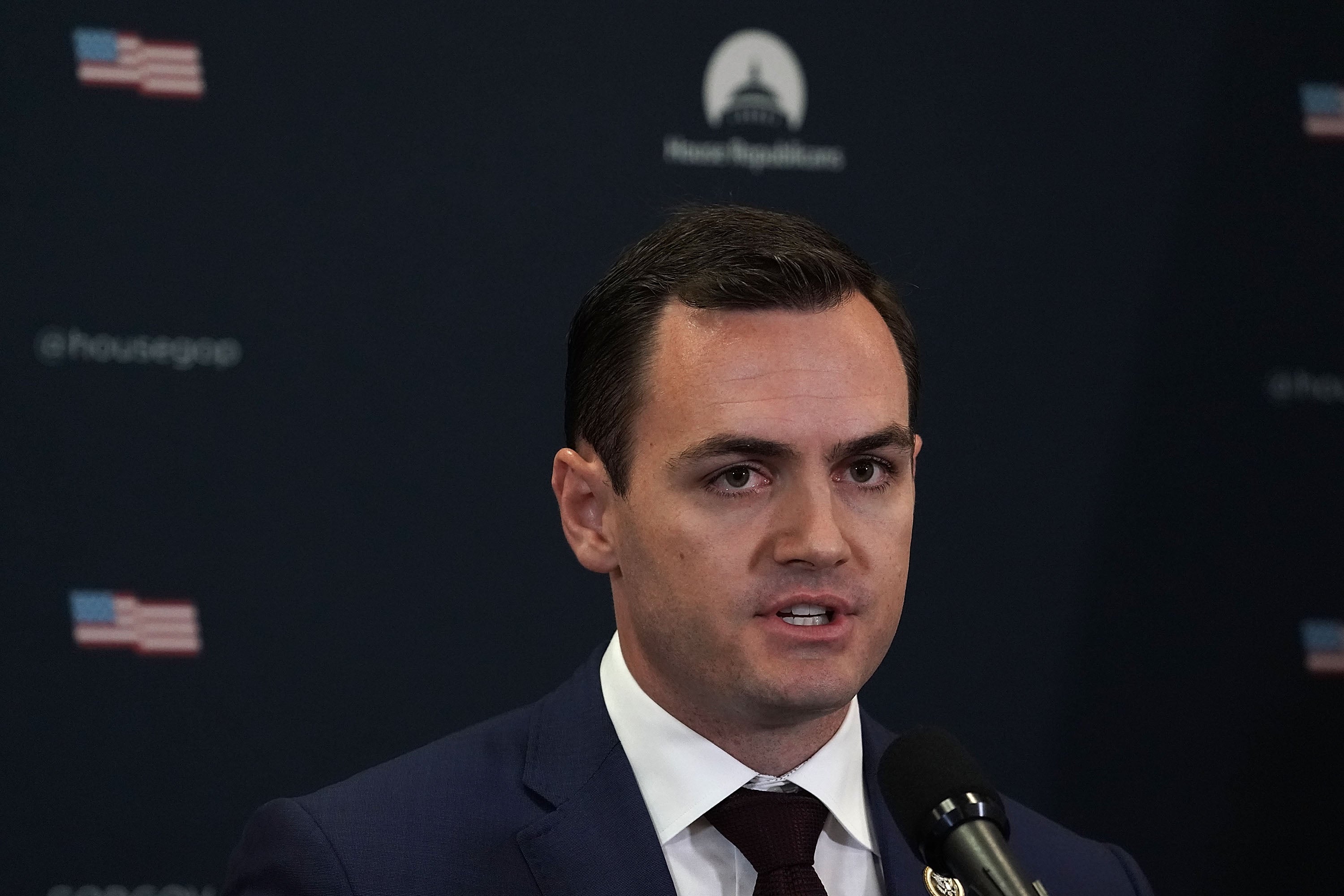 Wisconsin Republican Rep. Mike Gallagher speaks during a news briefing in May 2018 in Washington, D.C. Gallagher says if TikTok goes “dark,” Chinese parent company ByteDance will have ‘no one to blame but itself’