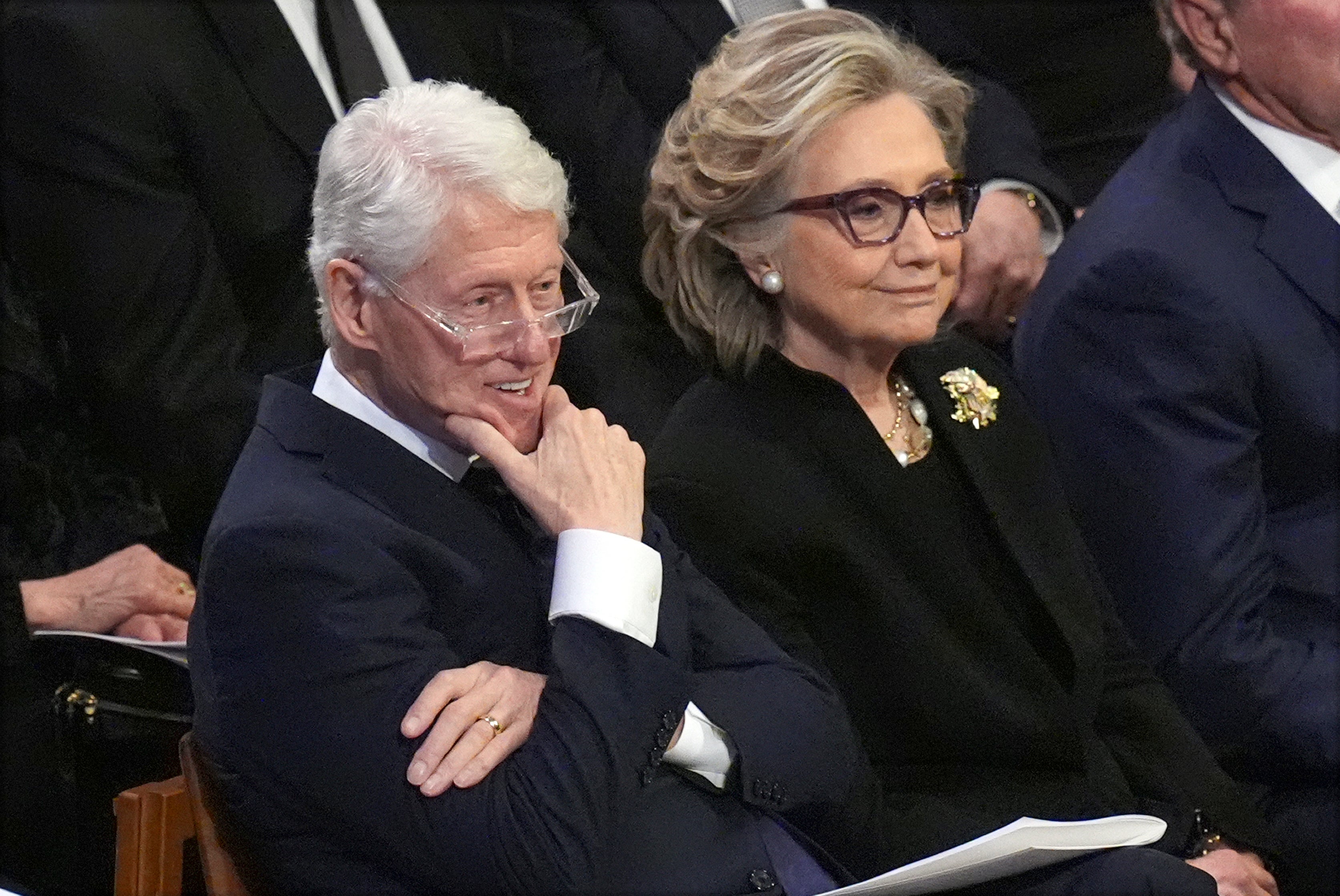 Former President Bill Clinton sits with his wife, former First Lady and Secretary of State Hillary Clinton. The former president famously lied about his affair with Lewinsky in 1998