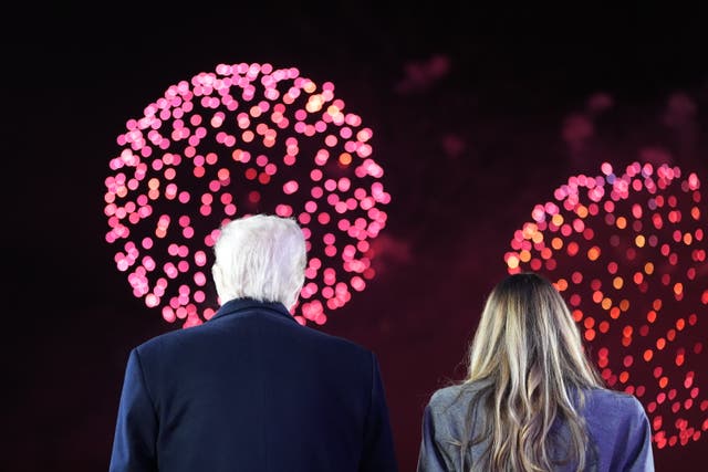 <p>President-elect Donald Trump and Melania Trump watch fireworks at Trump National Golf Club on 18 January, 2025 in Sterling, Virginia</p>