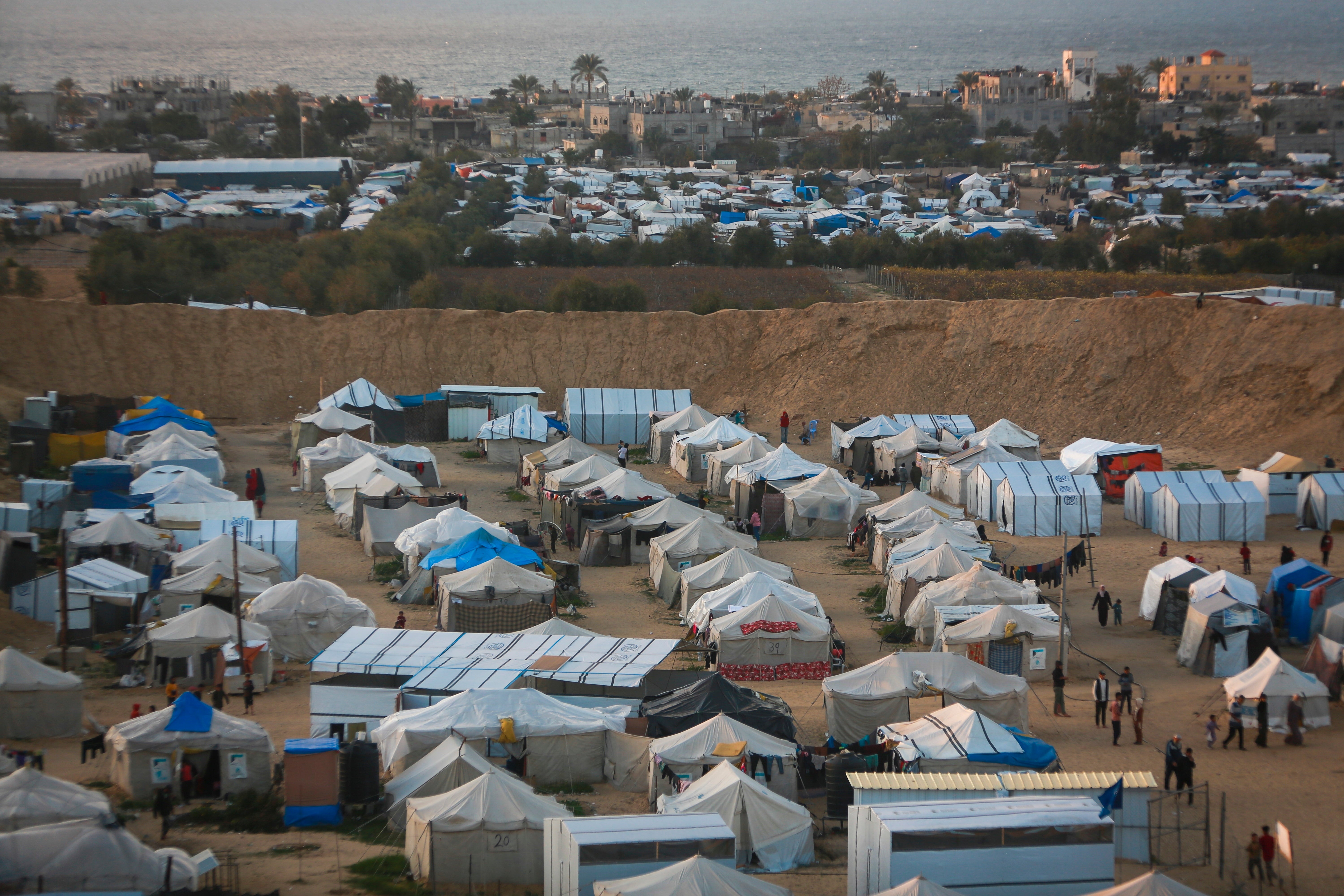 The Mawasi tent camp for displaced Palestinians in Khan Younis, central Gaza Strip