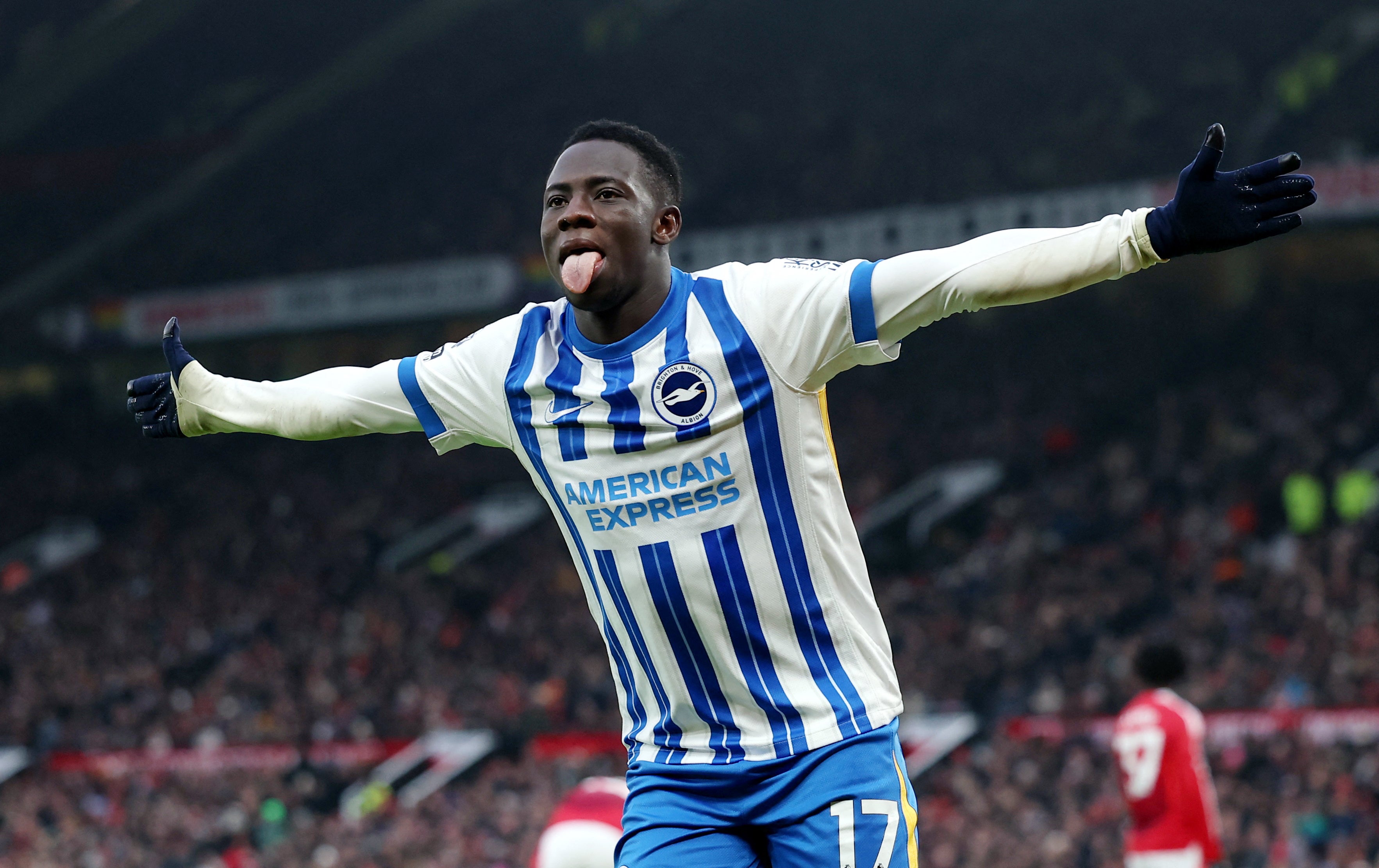 Brighton’s Yankuba Minteh celebrates after Kaoru Mitoma scored his side’s second goal