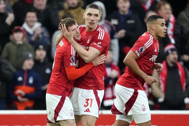 Elliot Anderson celebrates scoring Forest’s first goal (Nick Potts/PA)