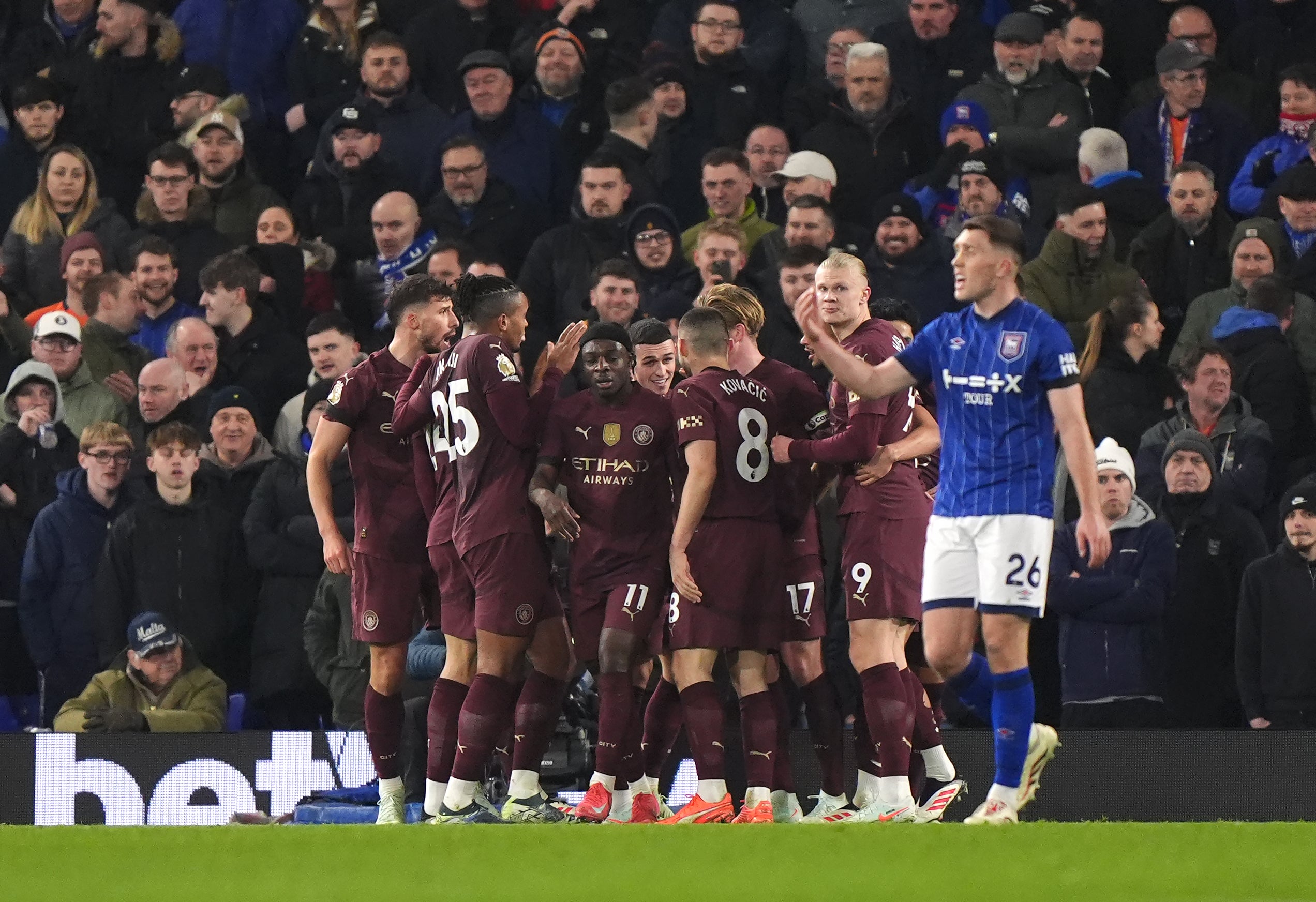 Phil Foden celebrates scoring his second goal