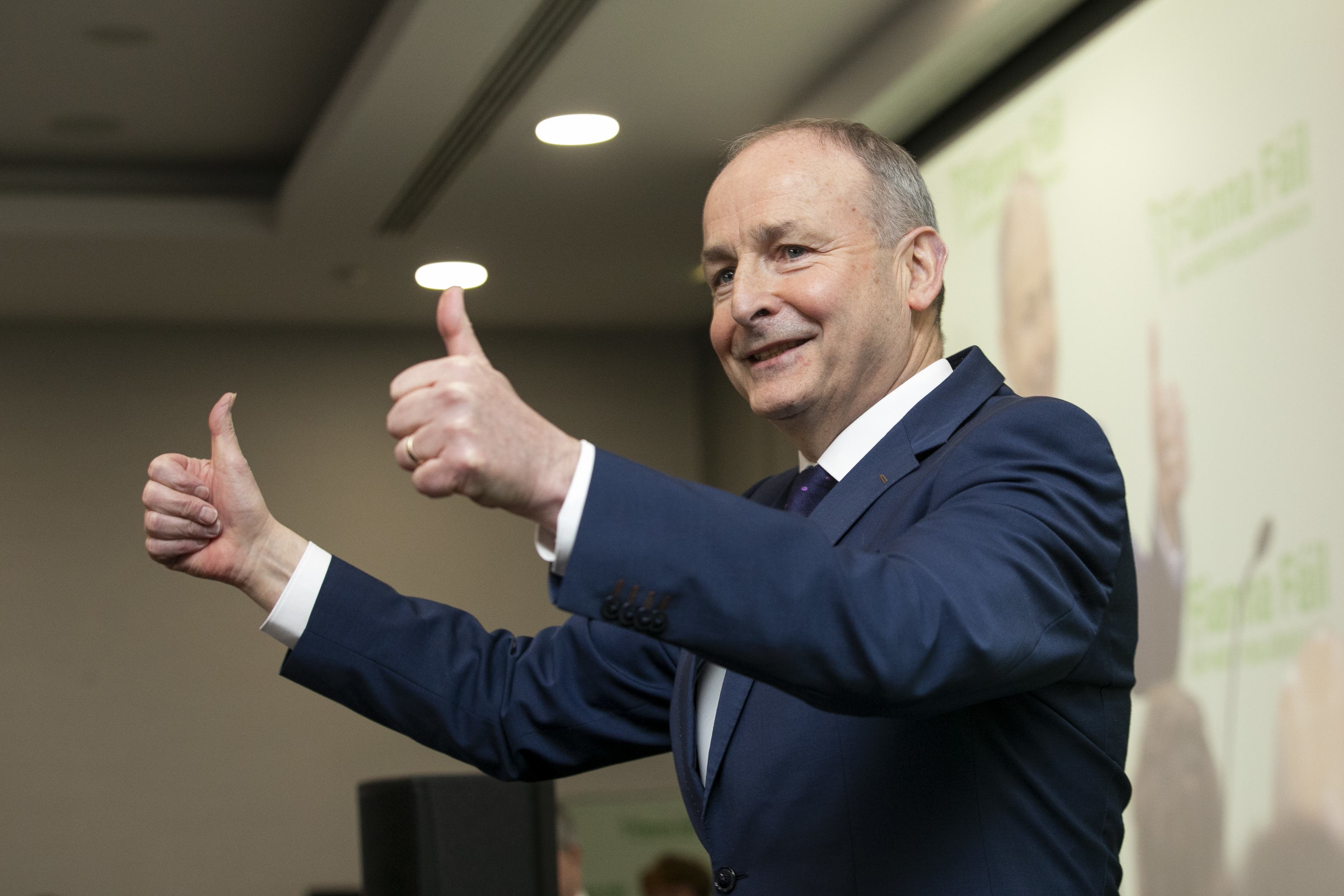 Fianna Fail leader Micheal Martin at Radisson Hotel, Dublin, during the Fianna Fail ard fheis conference after his party by 812 votes to 62 to ratify the draft the Programme for Government. Picture date: Sunday January 19, 2025.