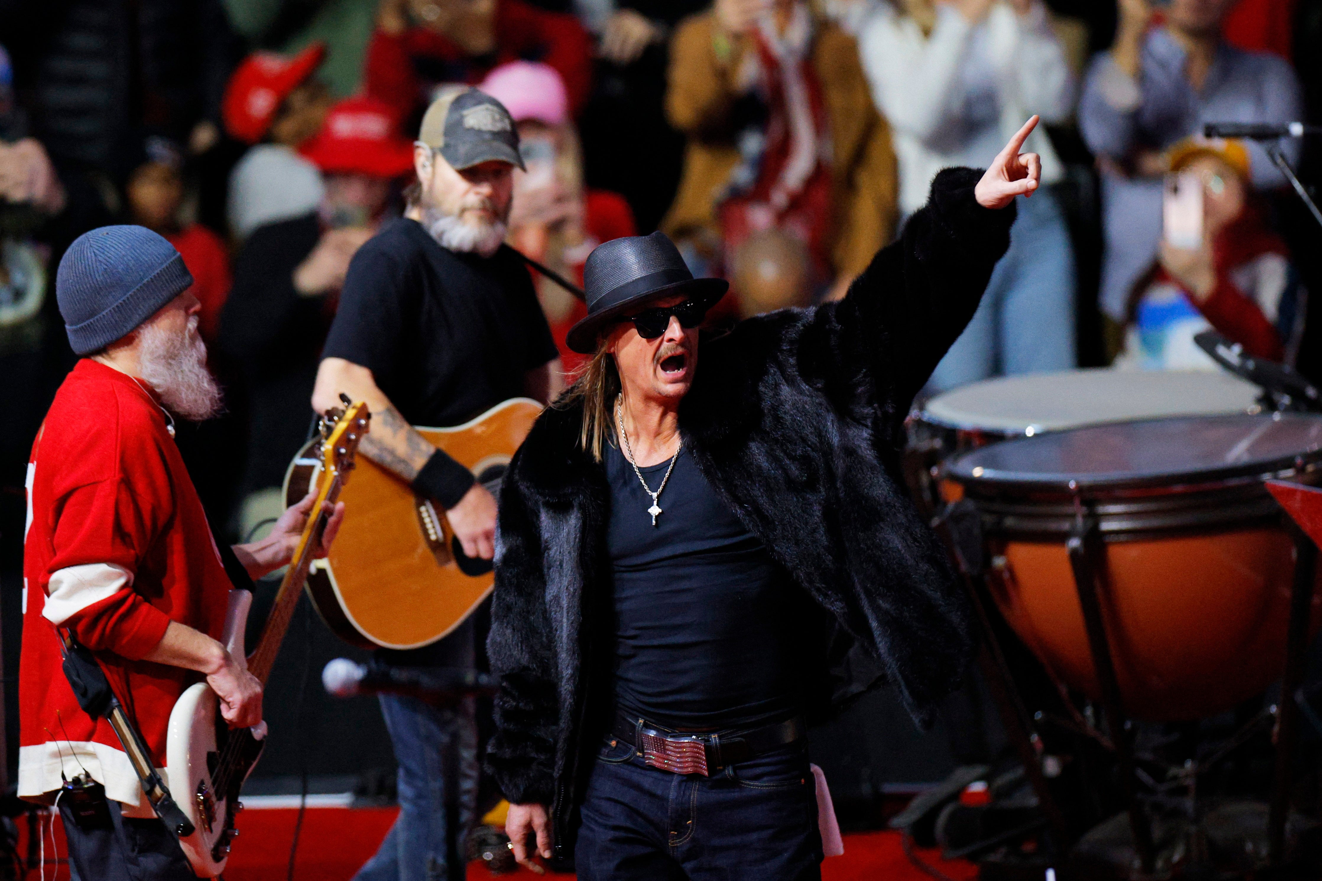 Kid Rock performs during a victory rally for President-elect Donald Trump