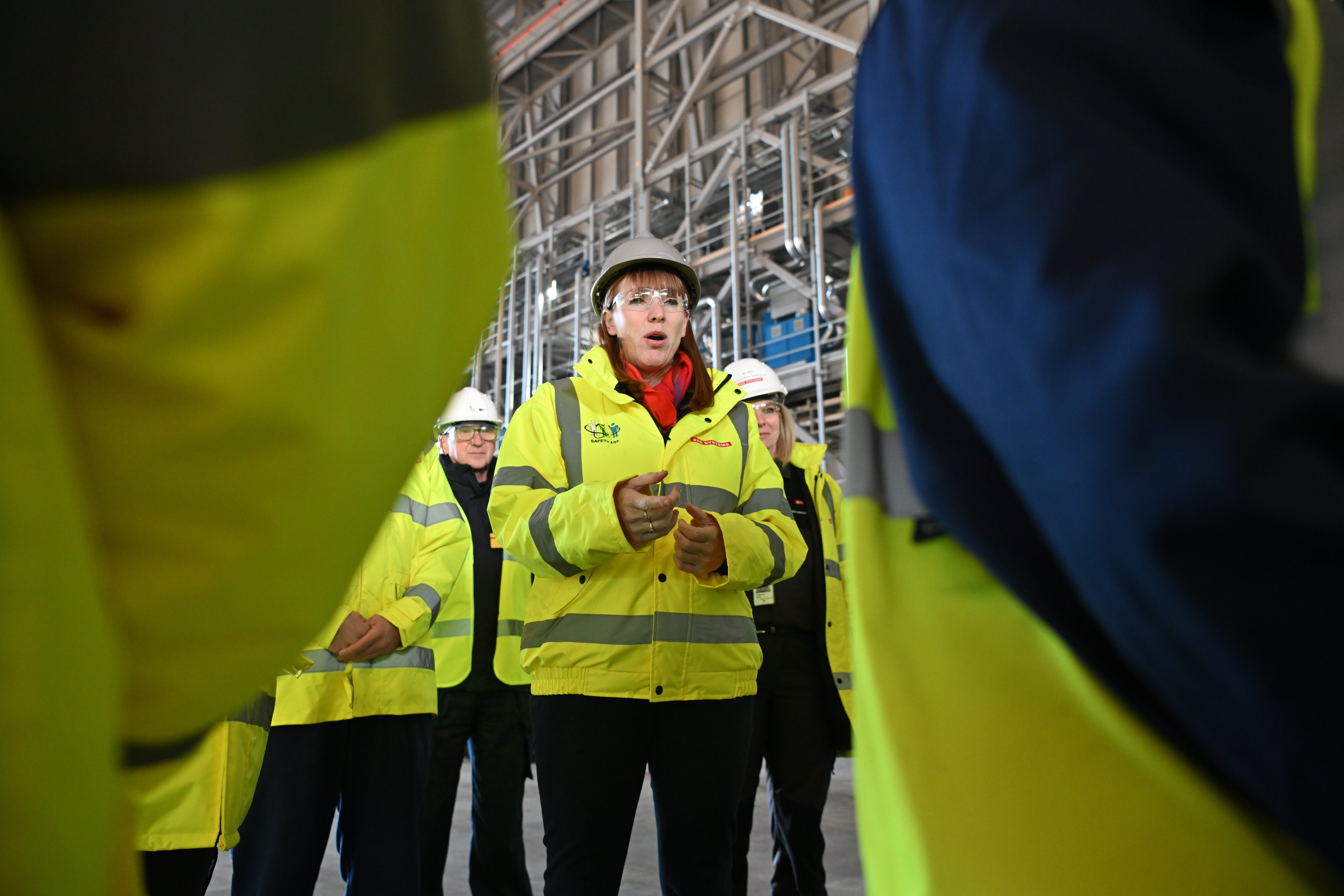 Deputy prime minister Angela Rayner in the new Janet Harvey ship build hall during her visit to BAE Systems in Glasgow. She is keen to get Britain building more affordable council homes.