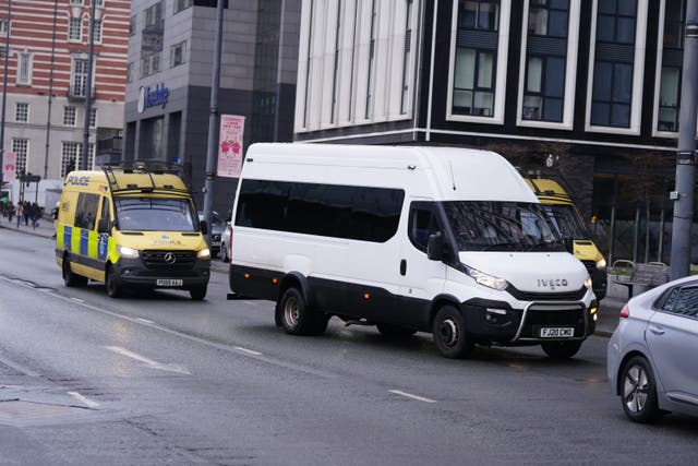 A prison van believed to contain Axel Rudakubana arriving at Liverpool Crown Court before his trial (Peter Byrne/PA)