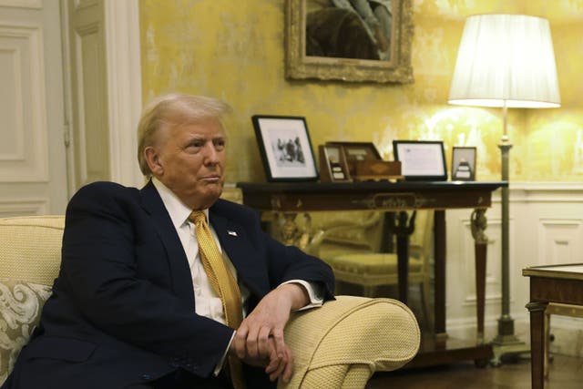 US President-elect Donald Trump during his meeting with the Prince of Wales in the Salon Jaune room at the UK Ambassadors residence in Paris, France (Suzanne Plunkett/PA)