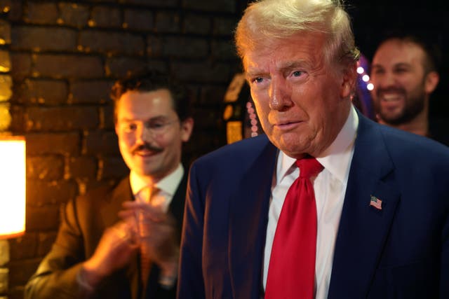 <p>Donald Trump visits a cryptocurrency-themed bar called Pubkey in the West Village on September 18, 2024 in New York City</p>