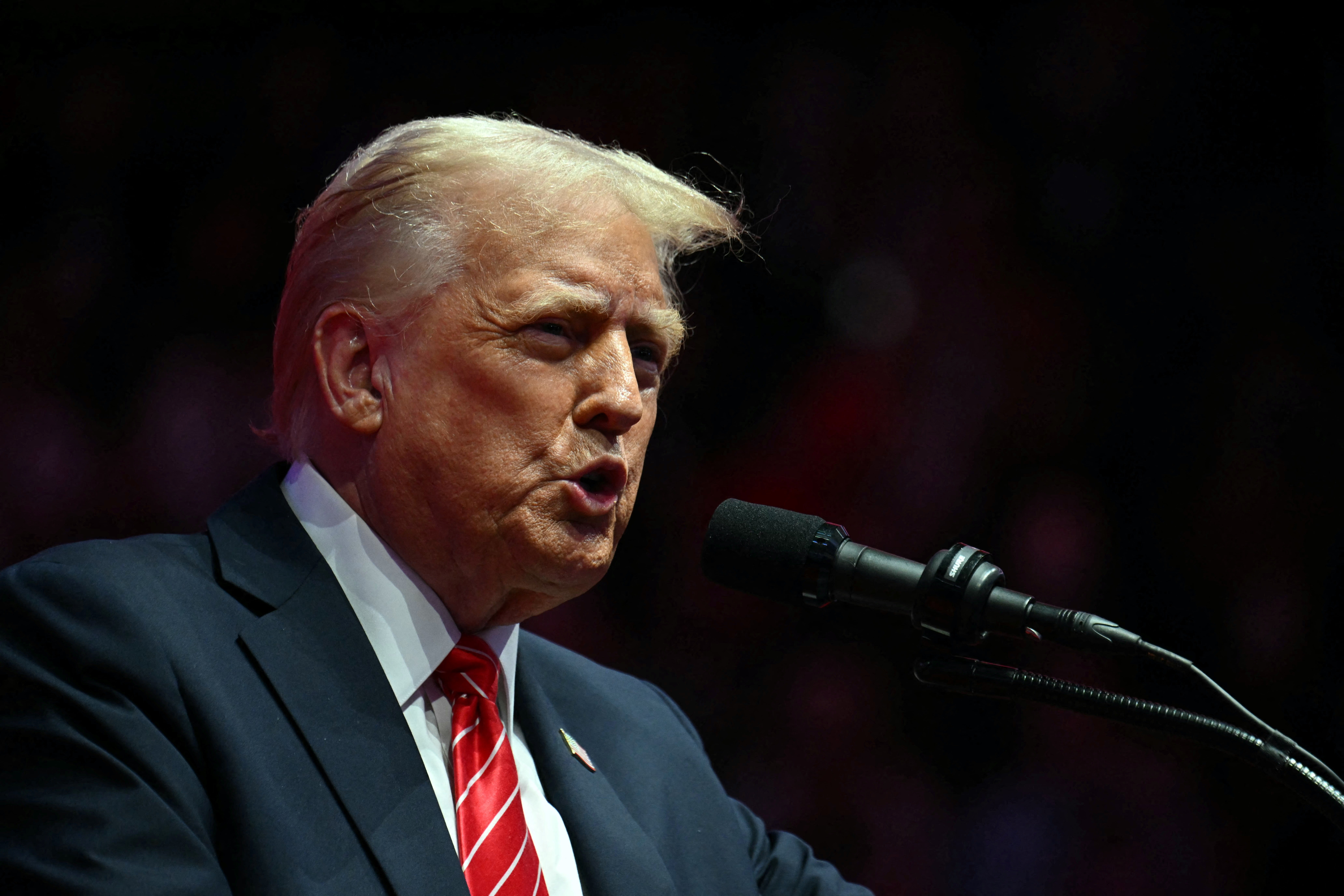 Trump, pictured speaking at a MAGA victory rally at Capital One Arena in Washington on Janaury 19, will strike a more cheerful tone in his innagraul address than in 2017