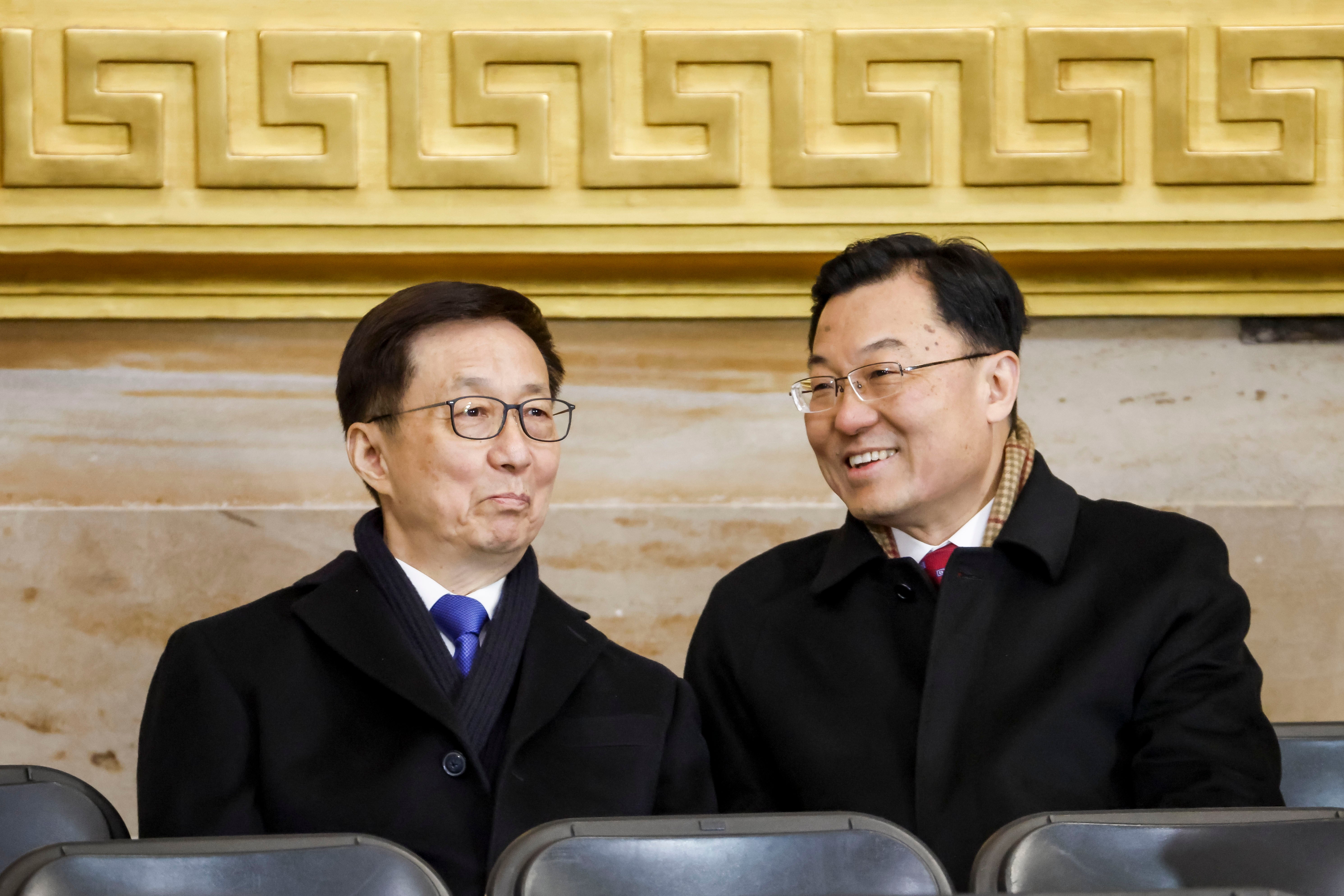 Vice President of China Han Zheng (L) attends the inauguration of U.S. President-elect Donald Trump in the Rotunda of the U.S. Capitol