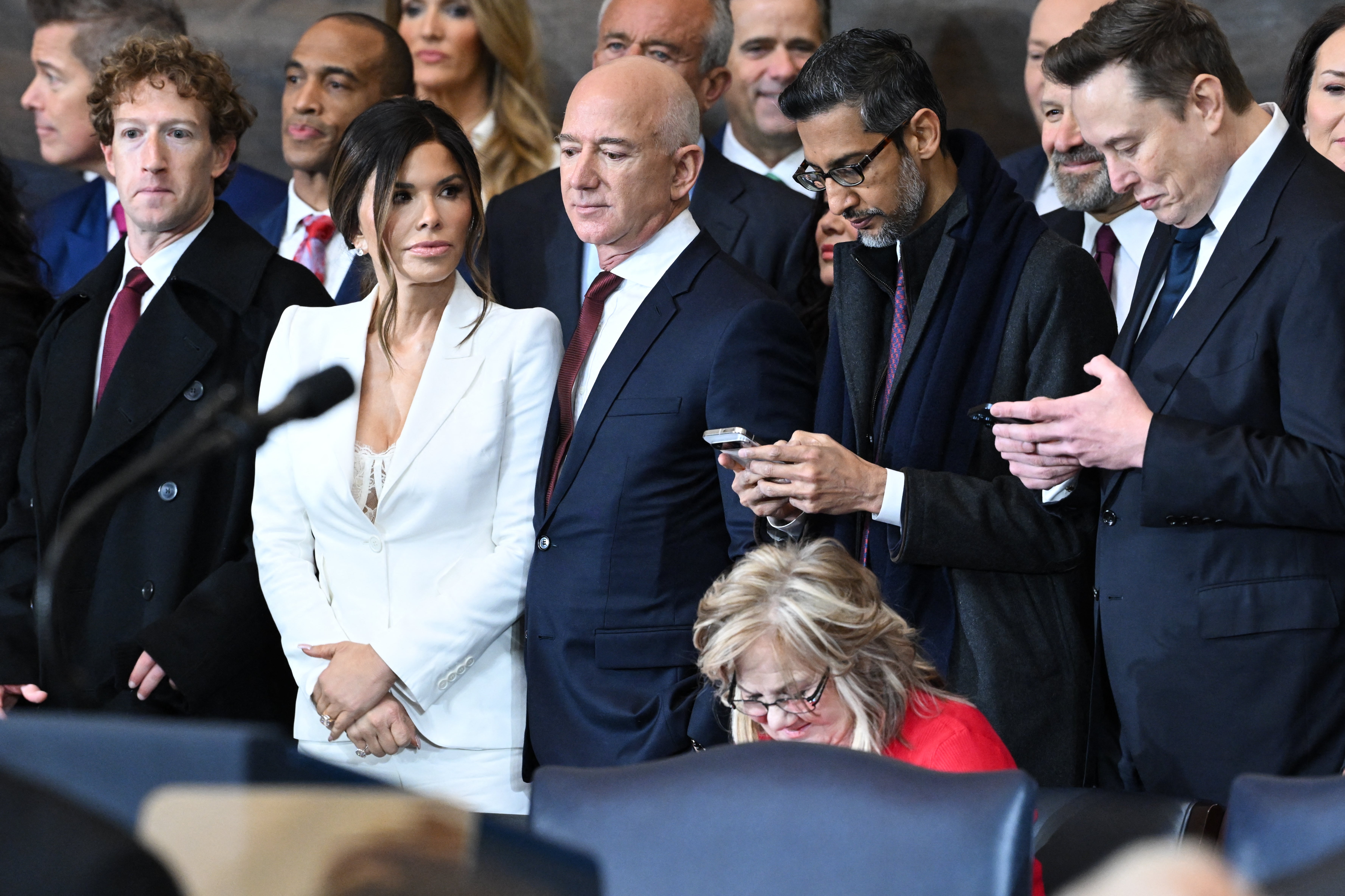 Meta CEO Mark Zuckerberg, Lauren Sanchez, Amazon founder Jeff Bezos, Google CEO Sundar Pichai and Tesla and SpaceX CEO Elon Musk attended the opening ceremony.