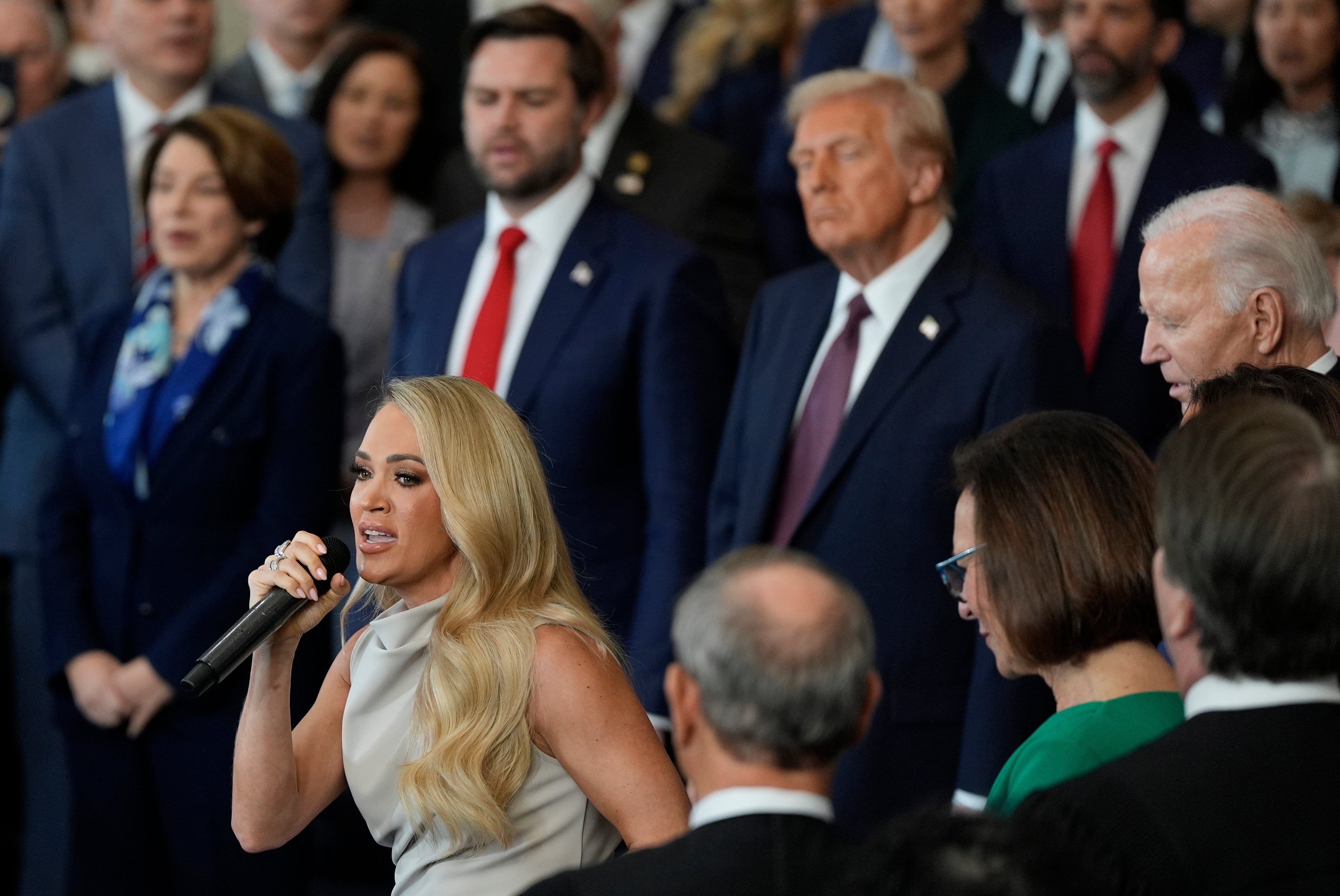 Carrie Underwood performing ‘America the Beautiful’ in front of President Donald Trump and Vice President JD Vance in the Rotunda of the US Capitol on January 20