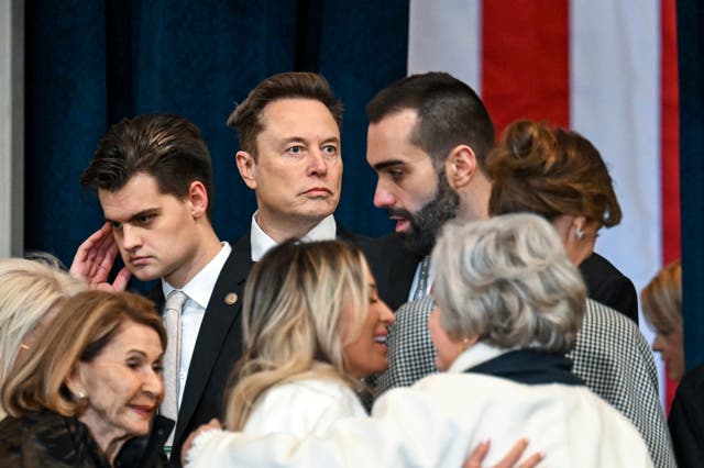 <p>Elon Musk pictured at Donald Trump’s inauguration on Monday. Musk, Vivek Ramaswamy and the Department of Government Efficiency have been sued for violating a federal transparency law </p>
