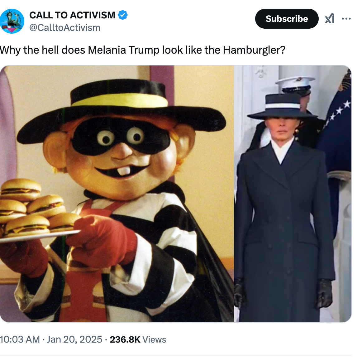 People compare Melania Trump’s fashion to the Hamburglar cartoon