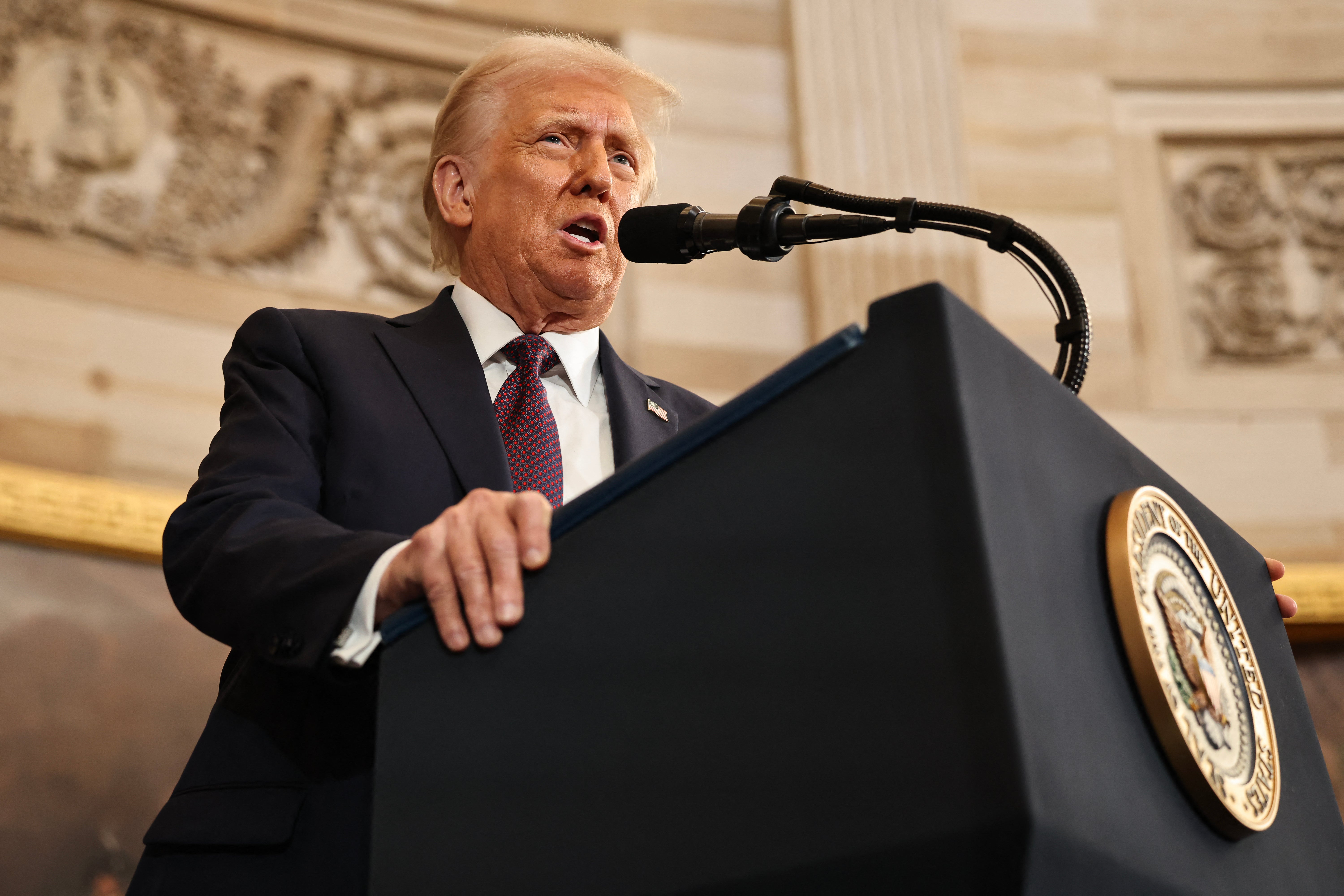 Donald Trump delivers his inaugural address after being sworn in as the the 47th president. Trump announced a slew of executive orders and actions on Monday, pledging to pull out of the Paris climate agreement