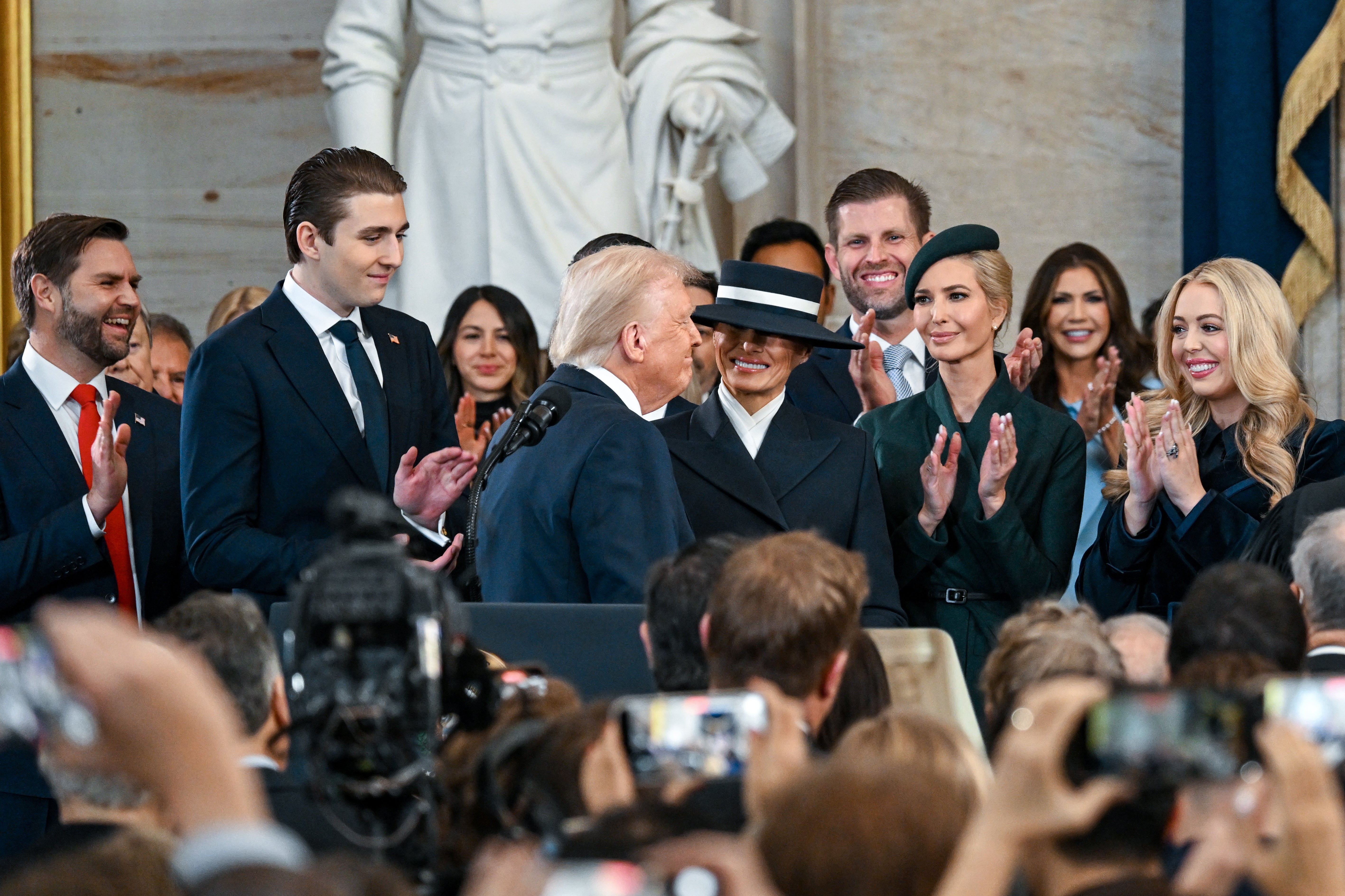 Barron Trump and his family members watch on as Donald Trump is sworn in as the 47th president of the United States