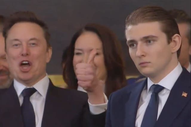 <p>Social media users have pointed out that Barron Trump and Elon Musk brought very different ‘energy’ to the inauguration proceedings on Monday</p>