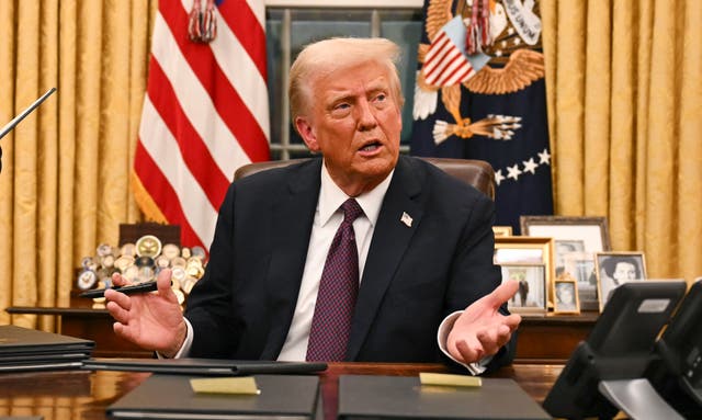 <p>US president Donald Trump speaks to journalists about TikTok as he signs executive orders in the Oval Office of the White House in Washington, DC</p>