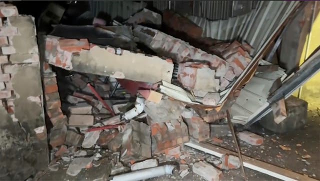 <p>This image from a video, shows debris from a collapsed house in Tainan, Taiwan Tuesday, 21 January 2025, after an earthquake</p>