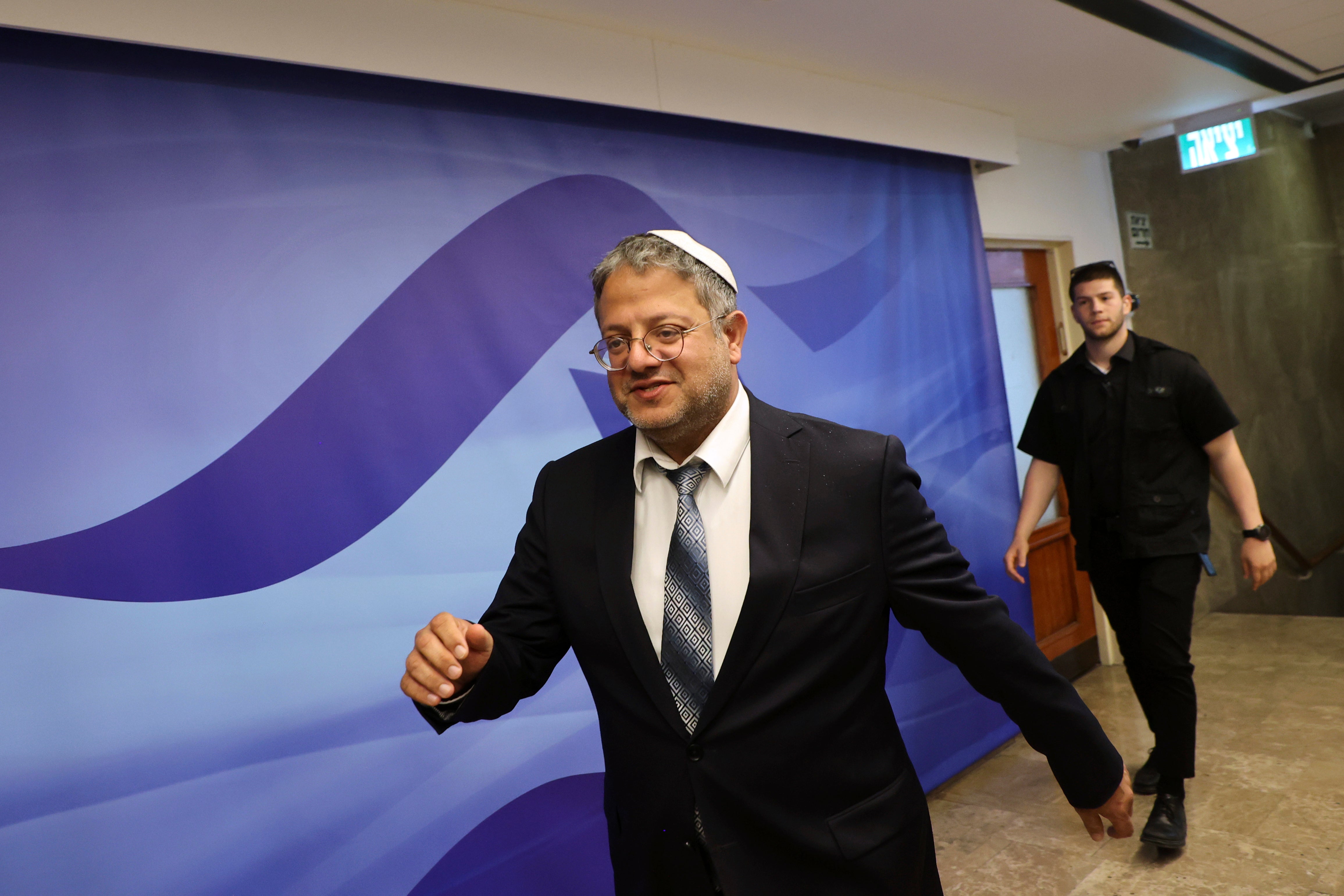 Israel’s national security minister Itamar Ben-Gvir arrives to attend the weekly cabinet meeting at the prime minister’s office in Jerusalem